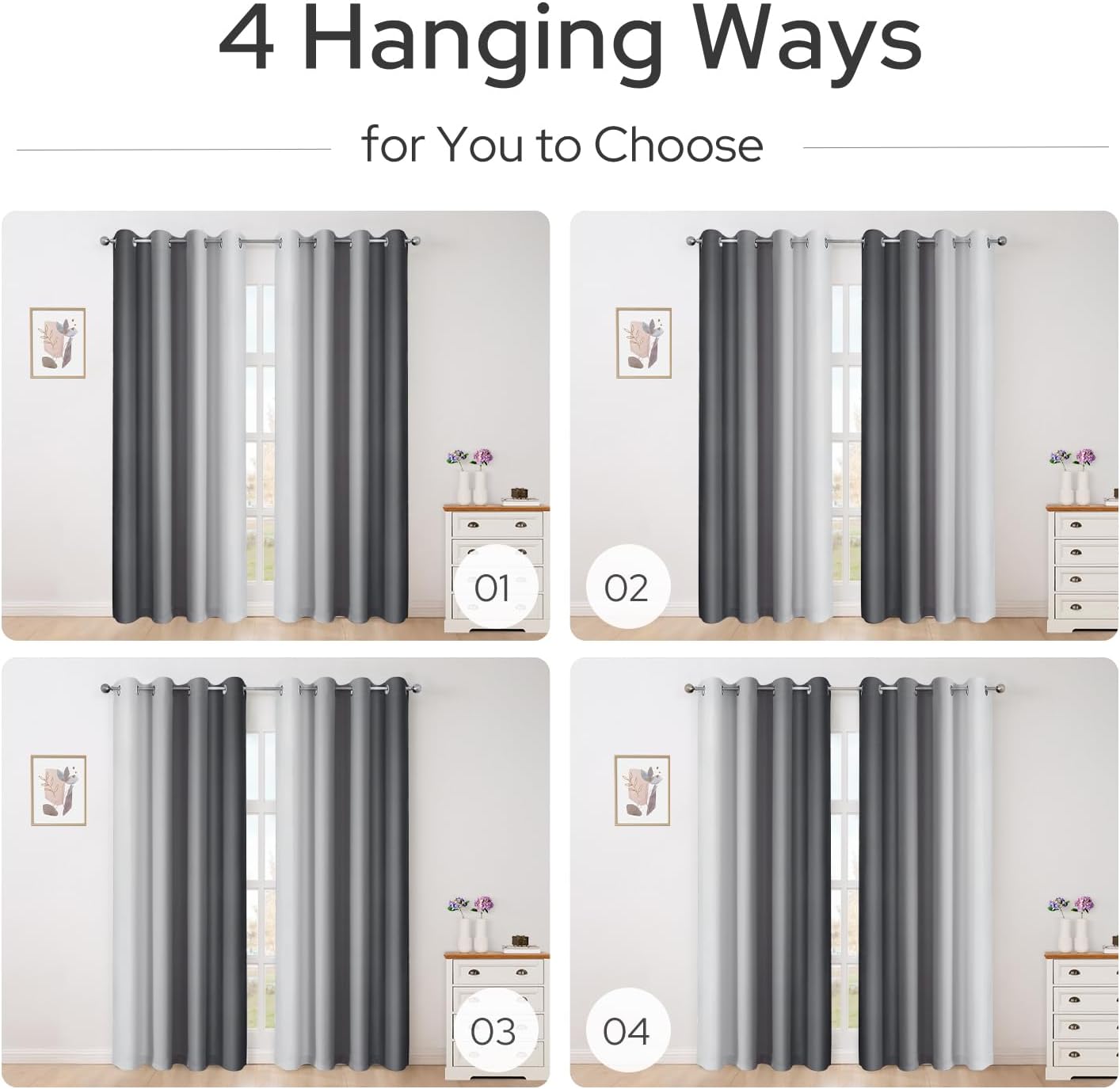 HOMEIDEAS Gray Grey Ombre Blackout Curtains, 52 X 84 Inch Length Gradient Color Room Darkening Curtains with Grommet Thermal Insulated Window Drapes for Living Room, Bedroom, 2 Panels