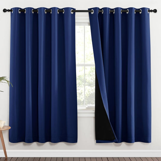 NICETOWN Full Shade Curtain Panels, 62 x 72 inch, Royal Blue, Pair of Energy Smart & Noise Blocking Out Blackout Drapes for Dining Room Window, Thermal Insulated Guest Room Lined Window Dressing