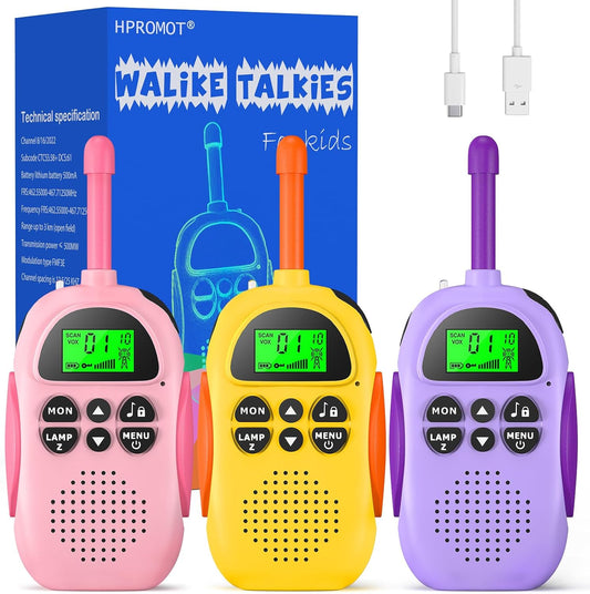 Walkie Talkies for Kids Rechargeable 3 Pack Walkie Talkies, Long Range 22 Channels 2 Way Radio Kids Birthday Toy Gift for 3-12 Year Old Boys Girls Outdoor Adventures Camping Hiking