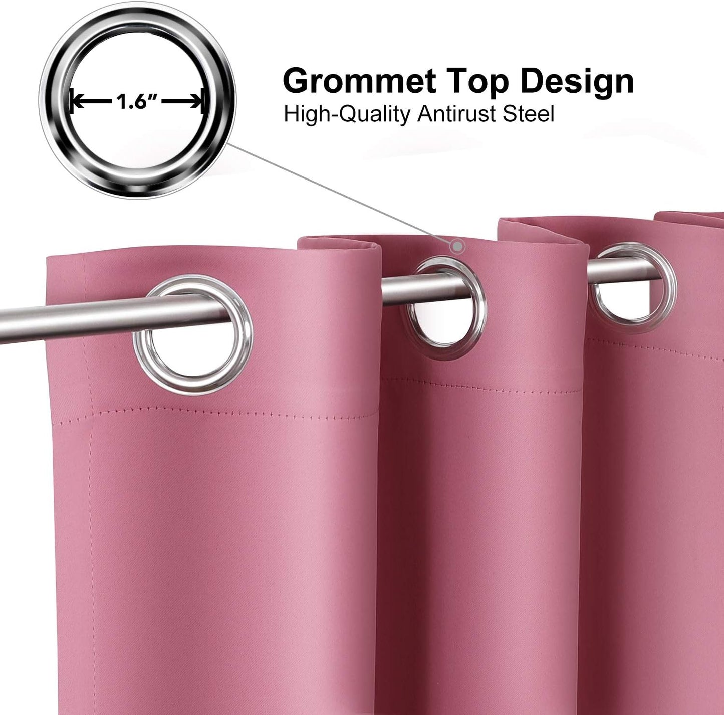 ChrisDowa Grommet Room Darkening Curtains for Bedroom and Living Room - 2 Panels Set Thermal Insulated Blackout Curtains (Pink, 42W x 63L)