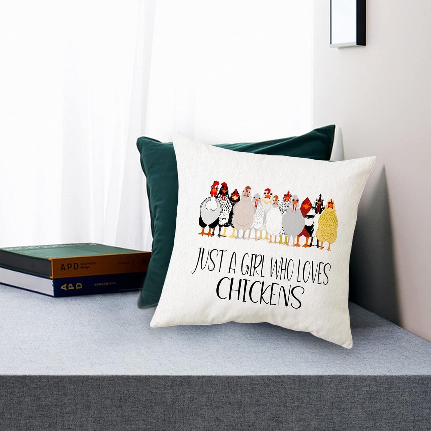 Sidhua Farmhouse Chicken Themed Pillowcase Decorations for Home, Just A Girl Who Loves Chickens Throw Pillow Cover 18”x18”, Chicken Lover Gifts, Farmer Girl Gifts