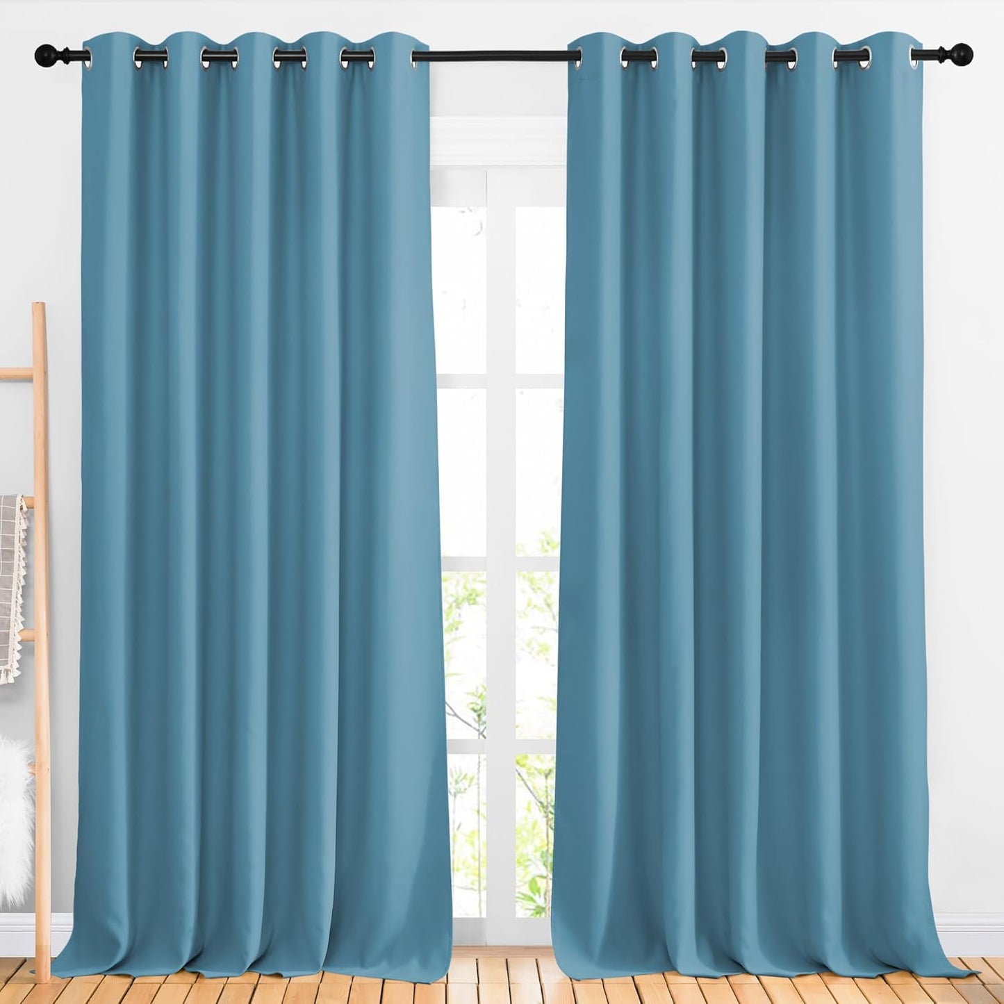 NICETOWN Blackout Curtains Panels for Window - Window Treatment Thermal Insulated Solid Grommet Blackout Drapes for Bedroom (Teal Blue, Double Panels, 66 by 90 Inch)