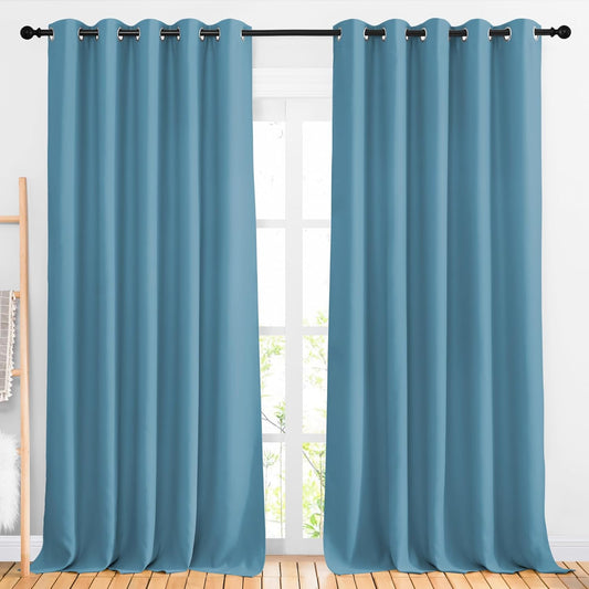 NICETOWN Room Darkening Curtains for Room Divider, Grommet Thermal Curtains Light & Sound Reducing Window Treatments for Sliding Glass Door, W66 x L110, Teal Blue, 2 Panels