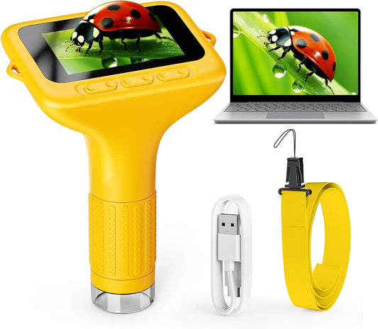 Microscope for Kids, 3'' Digital Handheld Kids Microscope with Adjustable Light, 1000X 1080P Pocket Portable Mini Micro Scope, Stem Toys for Ages 5-7 8-12 Teen Boys and Girls Educational Gifts, Orange