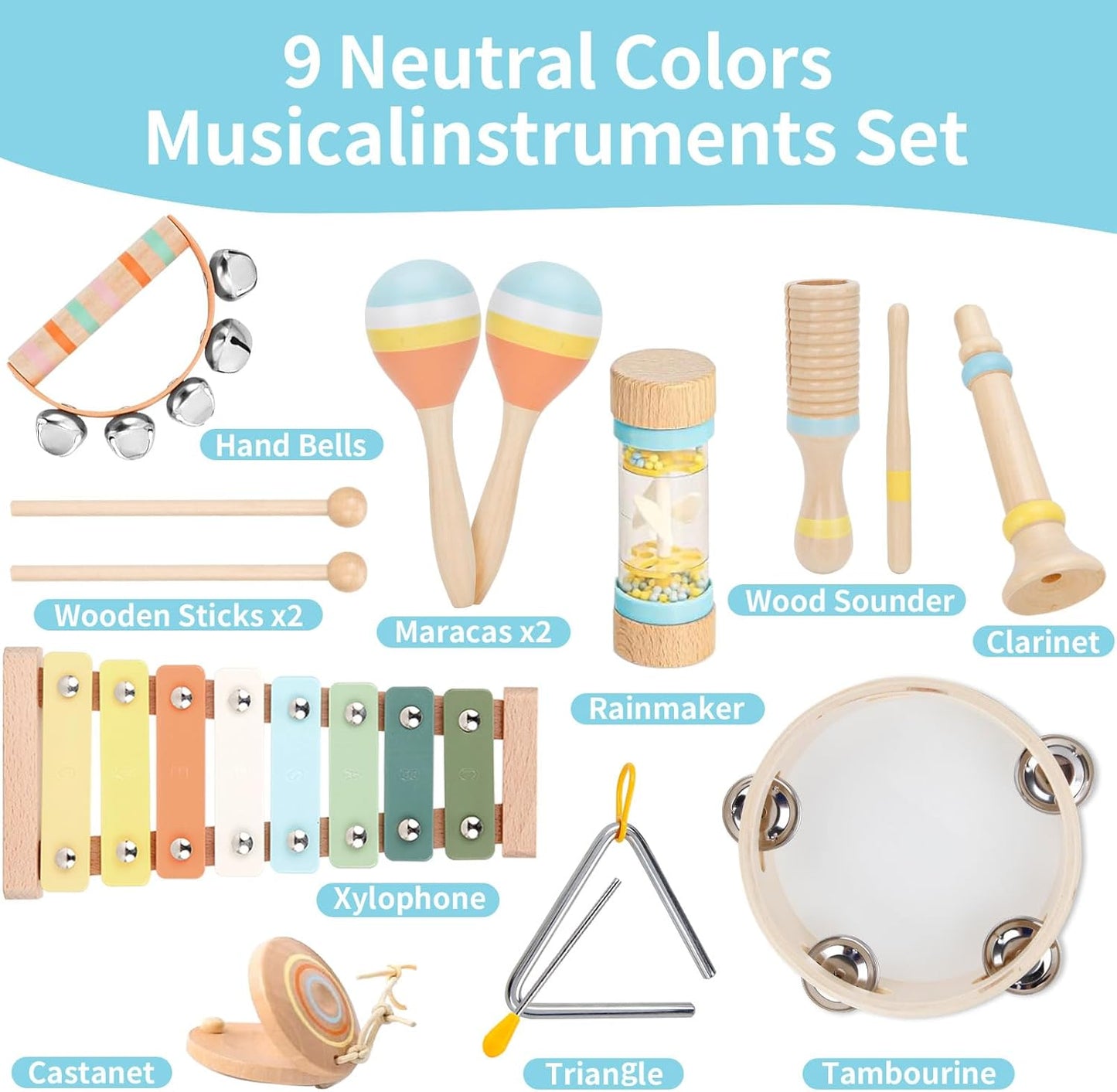 Baby Musical Instruments Set Wooden Montessori Toys for Toddlers 1-3 Percussion Instruments Set Modern Boho Music Toys for Kids Preschool Educational.