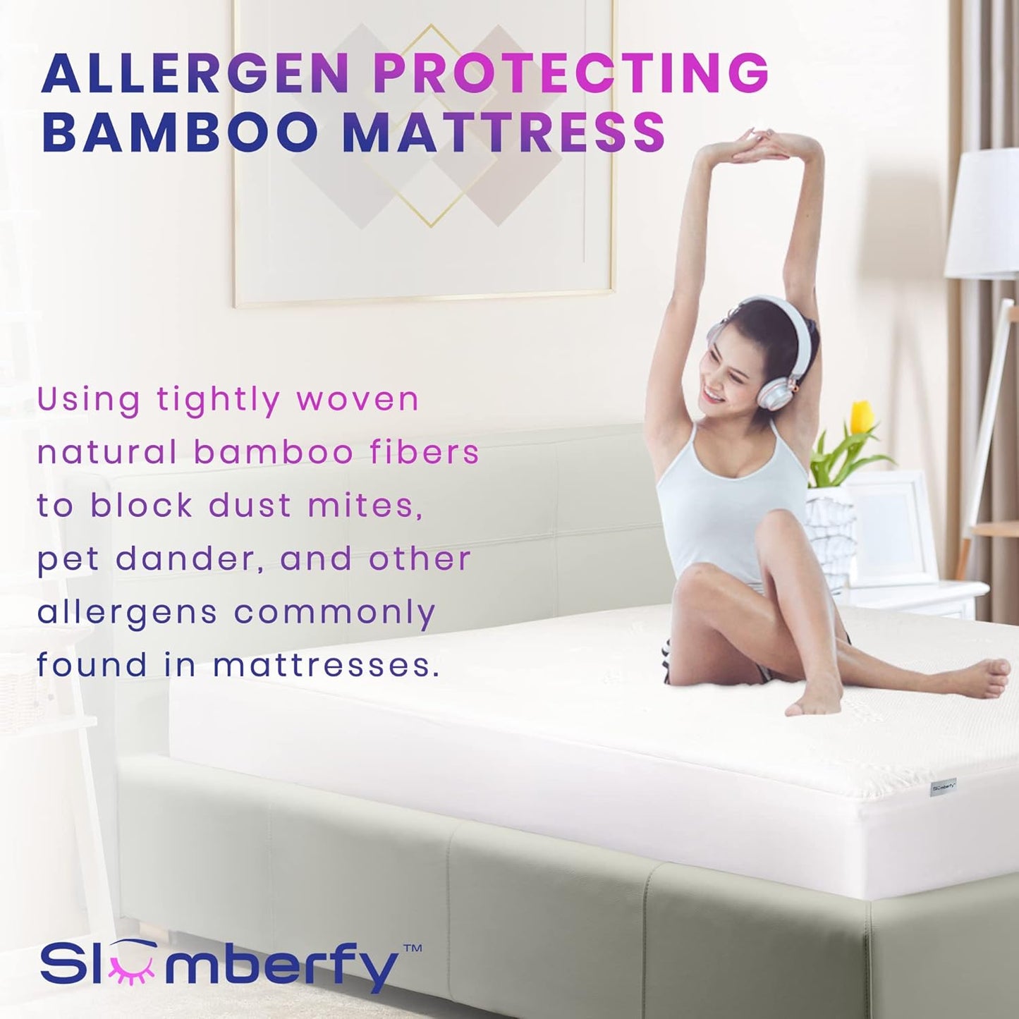 Waterproof Mattress Protector by Slumberfy | Hypoallergenic Bamboo Mattress Protector | Natural + Breathable Jacquard Fabric | Cal King Mattress Cover – 72x84”