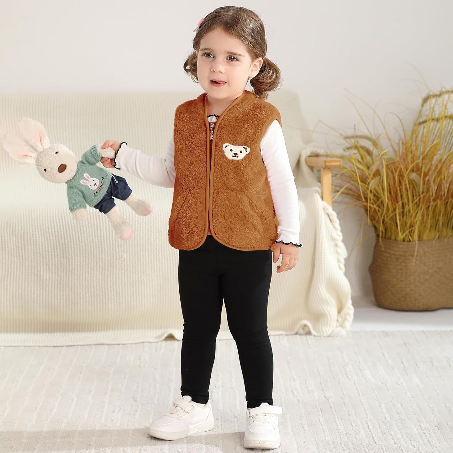Baby Boys Girls Fleece Vest Zip Up Cute Bear Jackets Fuzzy Fall Winter Warm Clothes Newborn Outwear for Toddler Infant