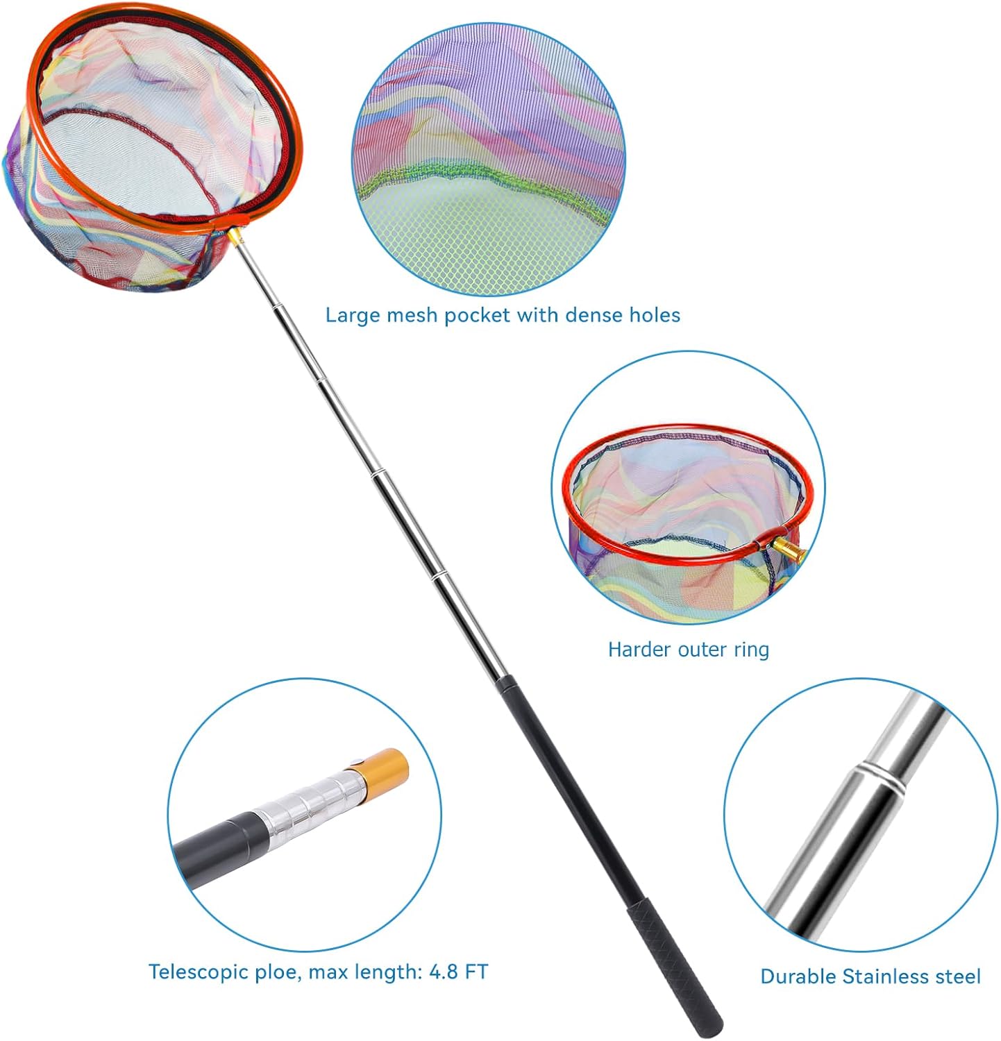 2PCS Fishing Net with Bucket, Telescopic Fishing Landing Net, Collapsible Kids Sand Bucket, Kids Fish Butterfly Catching for Freshwater Saltwater Outdoor Activities