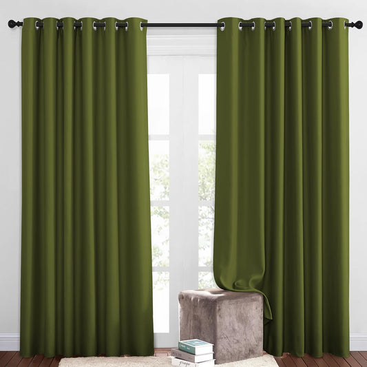 NICETOWN 50% Room Darkening Olive Sliding Glass Curtains 2 Panels Set - Window Treatment Thermal Insulated Grommet Light Blocking Sound Reducing Drapes for Bedroom/Living Room, W80 x L84