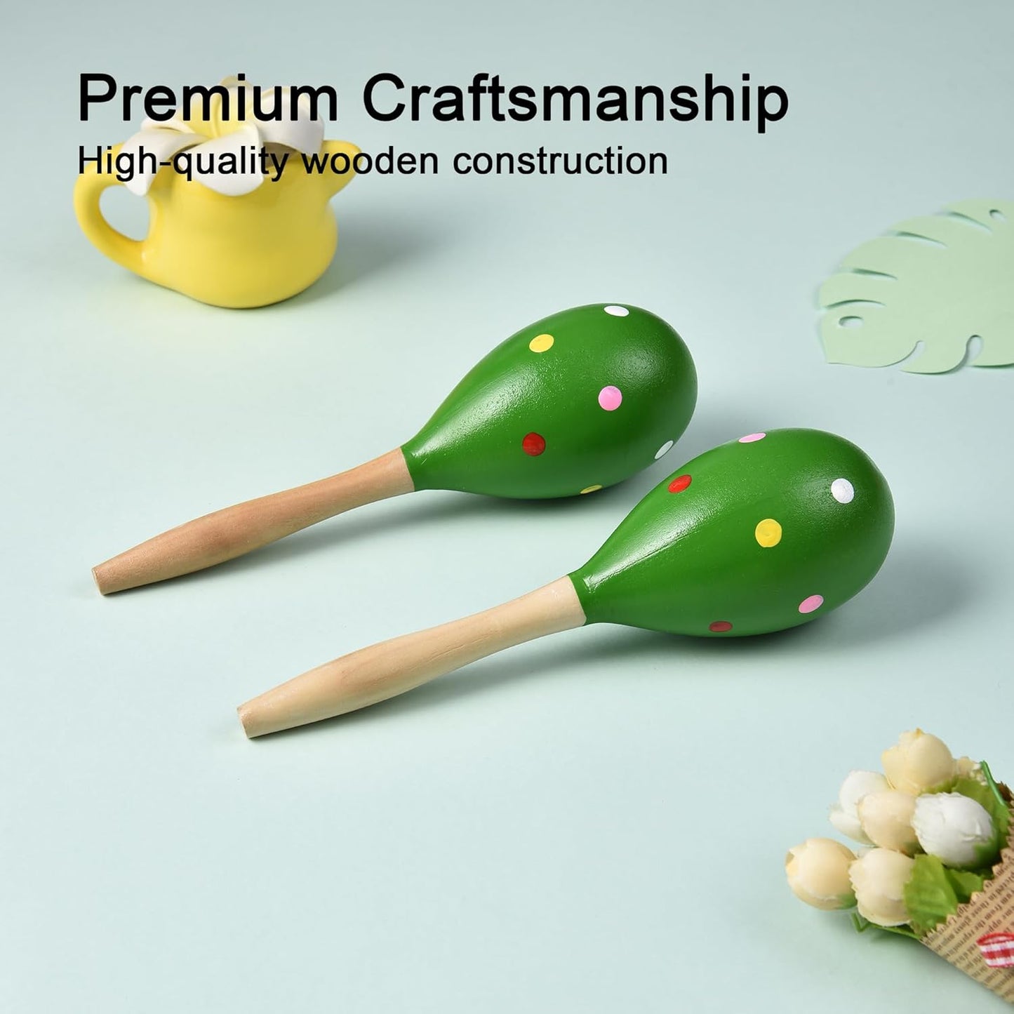 Maracas for Adults Kids Babies, Wooden Maracas Shaker Musical Instrument, Green