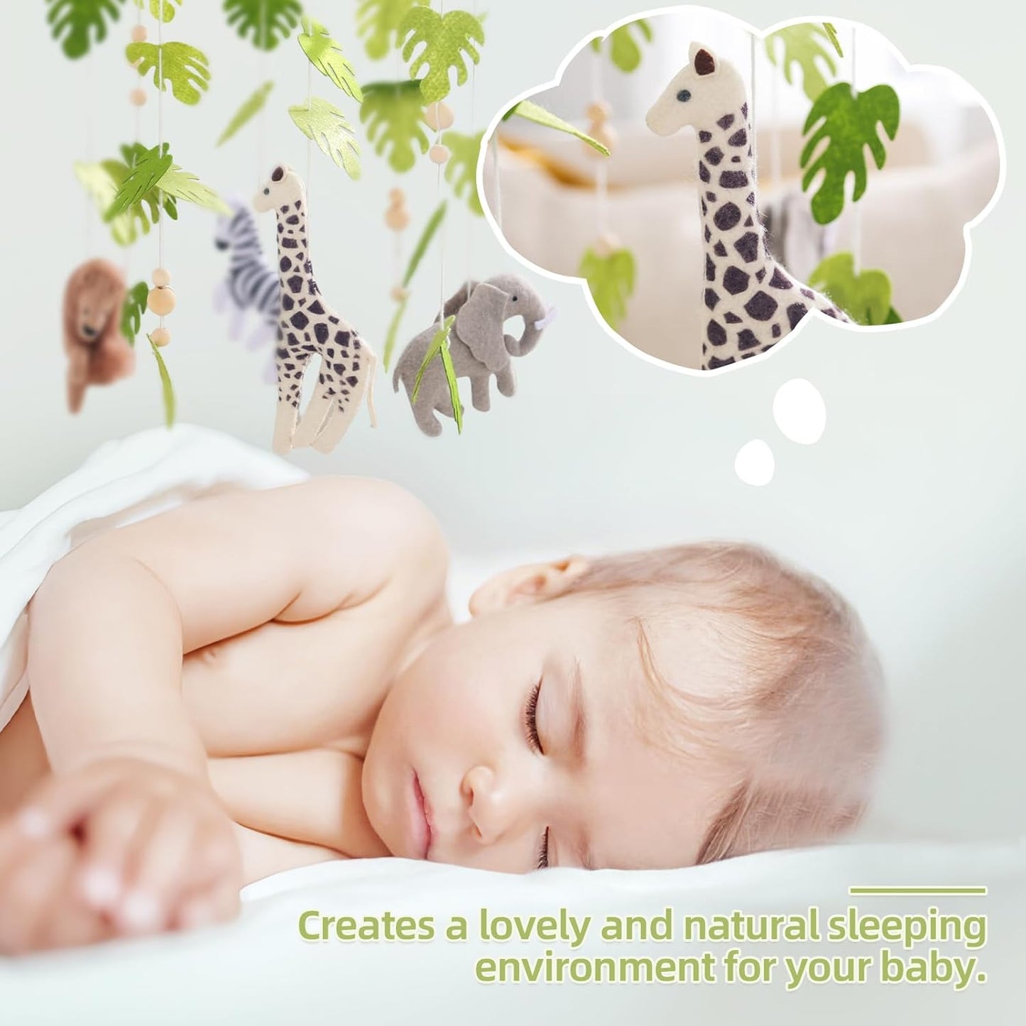 Baby Mobile for Crib Safari Nursery Mobile Handmade Jungle Baby Mobile Woodland Nursery Decor Forest Animals Crib Accessories with Lion Elephant Zebra Giraffe