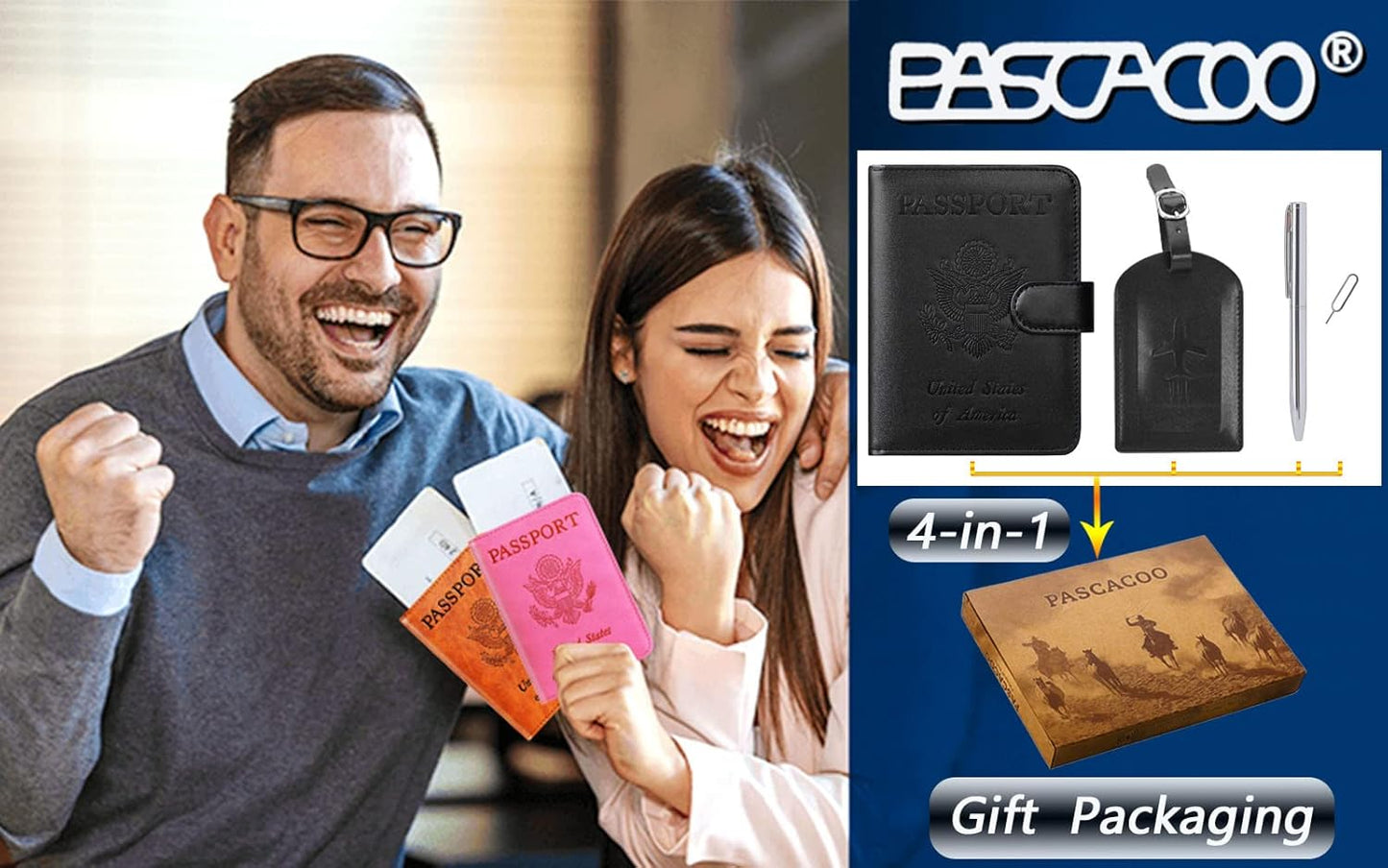 Passport Holder With Luggage Tag Cover Wallet RFID Blocking Leather Case Travel Essentials Accessories Travel Must Have(114#Black)