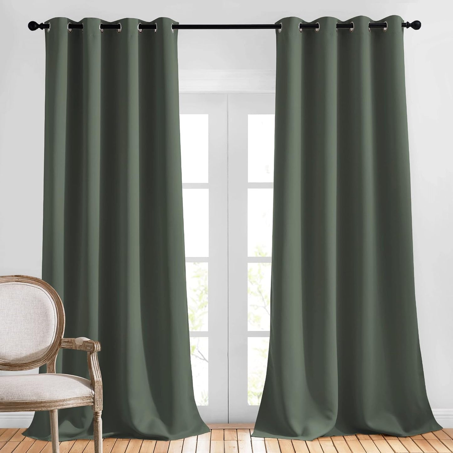 NICETOWN Blackout 102 inch Curtains for Living Room, Grommet Thermal Insulated Room Darkening Curtains for Bedroom/Living Room, 2 Panels, W52 x L102, Dark Mallard