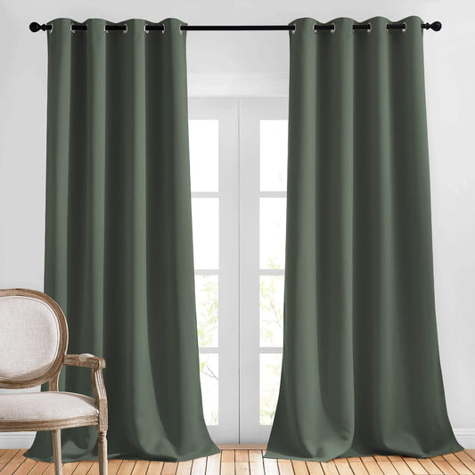 NICETOWN Blackout 102 inch Curtains for Living Room, Grommet Thermal Insulated Room Darkening Curtains for Bedroom/Living Room, 2 Panels, W52 x L102, Dark Mallard