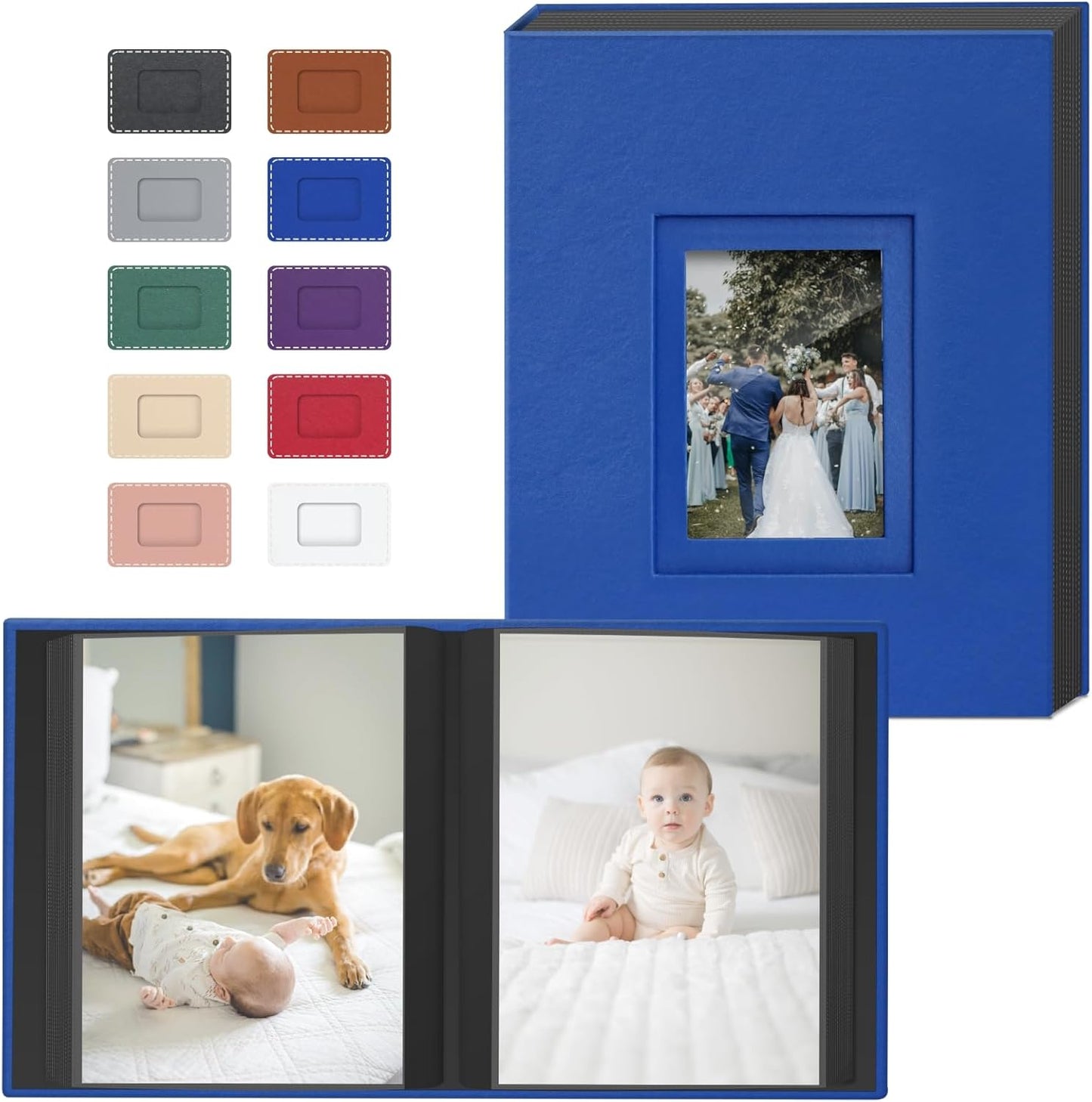 Popotop Photo Album 4x6 100 Pockets with Leather Hardcover Cover, Small Photo Album Holder Book with 50Pcs Pages for Family Travel Wedding Baby Gifts