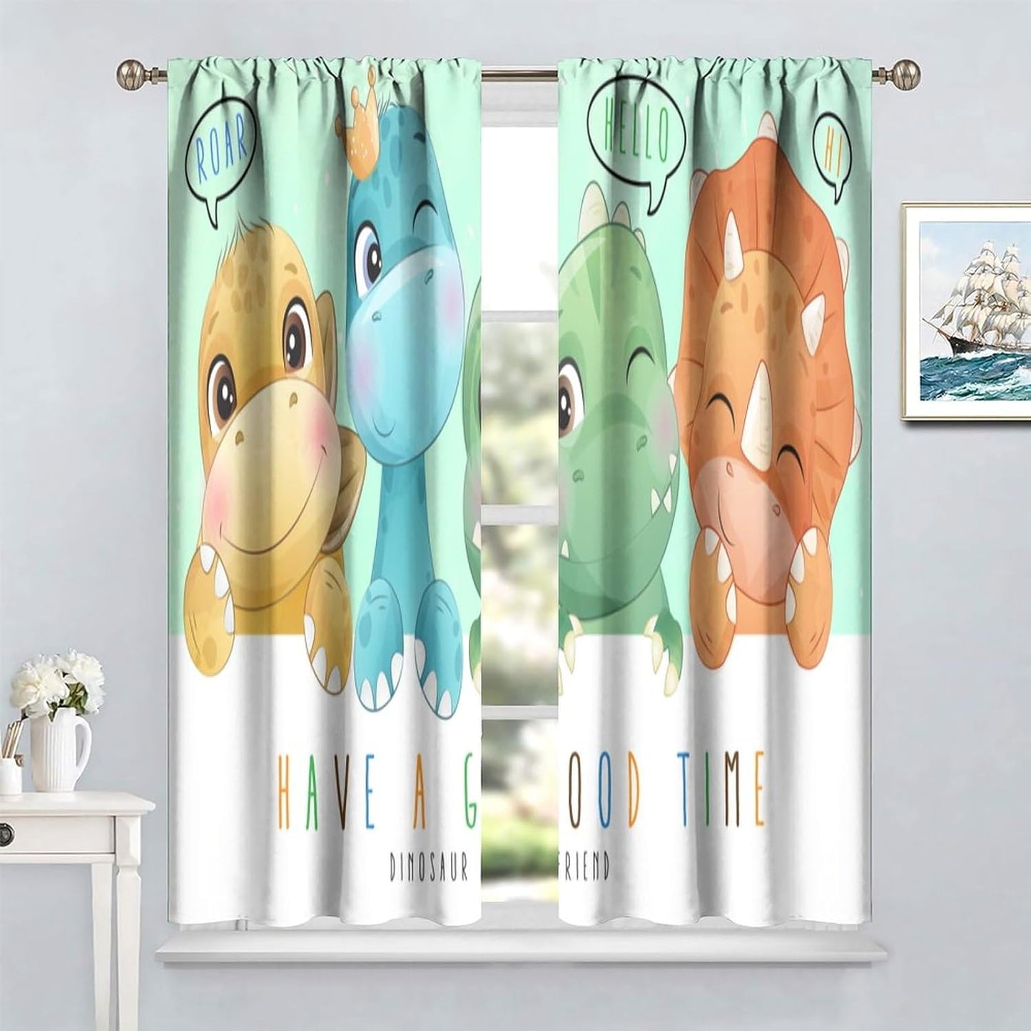 Kids Dinosaur Curtains for Boys Girls Bedroom Decor Cartoon Dino Colorful Cute Funny Animal Printed Blackout Rod Pocket Window Drapes for Baby Nursery Playroom Living Room W21xL45in 2 Panels