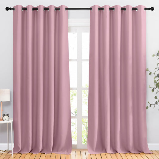 NICETOWN Crystal Pink Blackout Living Room Curtains 110 inches Long, Grommet Thermal Window Treatments Room Divider Blinds Sound Reducing for Living Room, W66 x L110, 2 Pieces