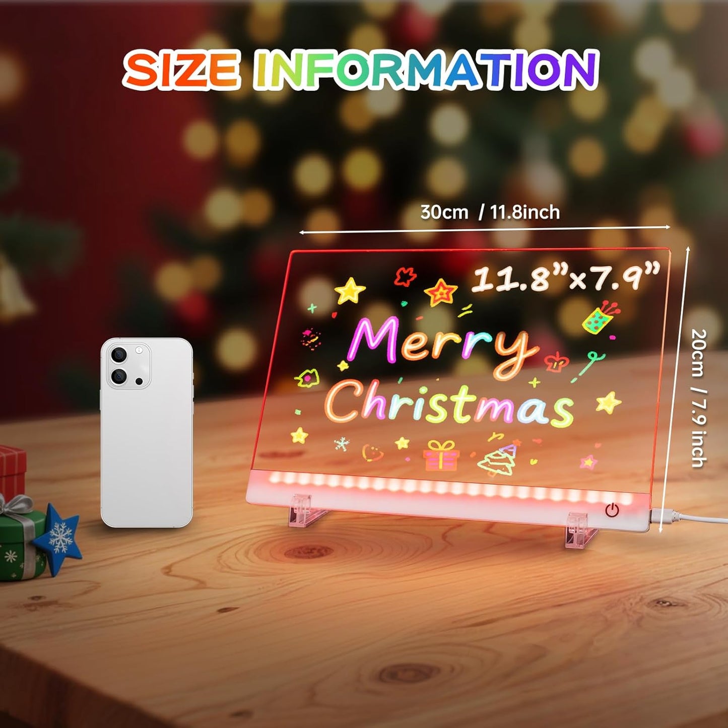 Led Drawing Board with Colors, Acrylic Dry Erase Board with Stand, 4 Modes & 6 Colors, Include 7 Dry Erase Markers, Clean Spone, Birthday Gift for Boys Girls, Party, Halloween, Christmas Home Decor