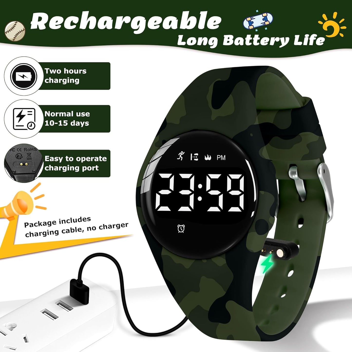 Kids Watches for Girls Boys Digital Sport Watch with Step Counter Pedometer Vibration Alarm Clock, No App Waterproof Fitness Tracker Kids Watch Boys Girls Teens Students Ages 5-16