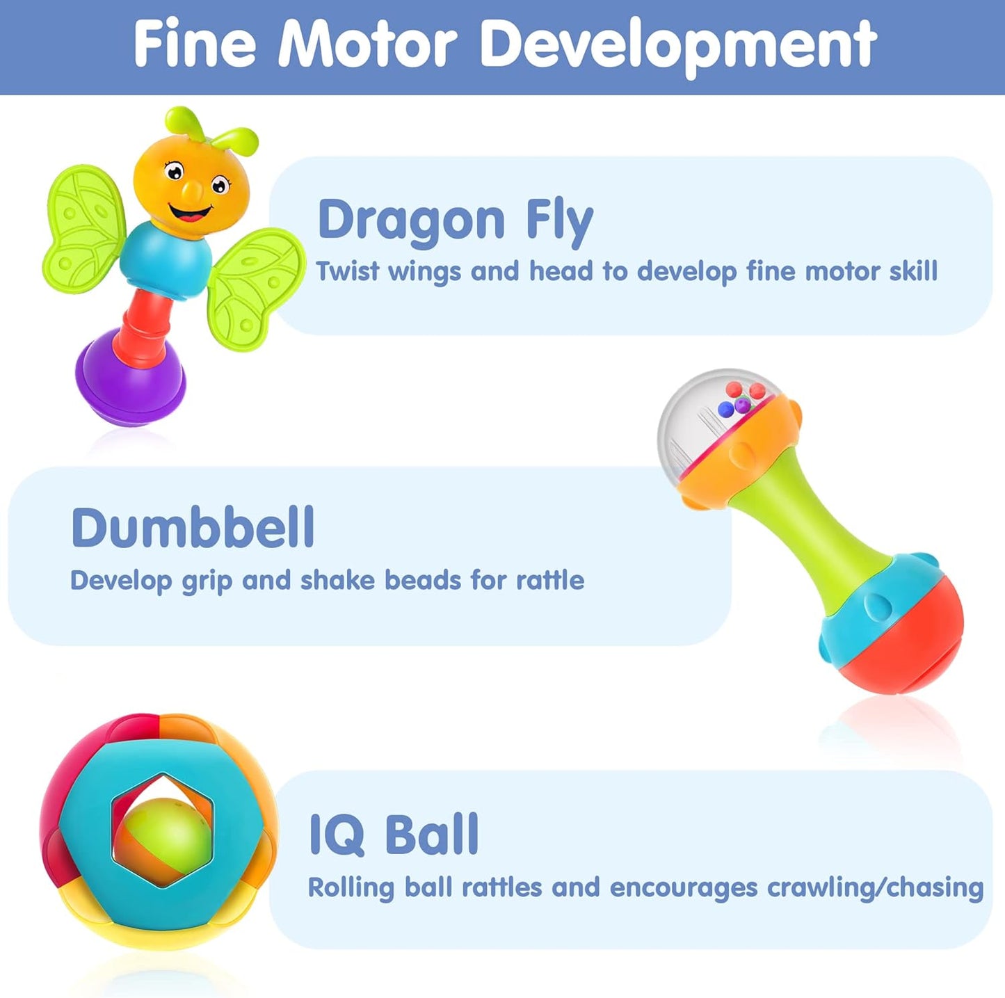 iPlay, iLearn 10pcs Baby Rattles Toys Set, Infant Grab Shake Rattle, Easy Hold Sensory Teether, Babies Development Learning Music Toy, Newborn Shower Birthday Gift 1 2 3 4 5 6 7 9 10 12 Month Boy Girl