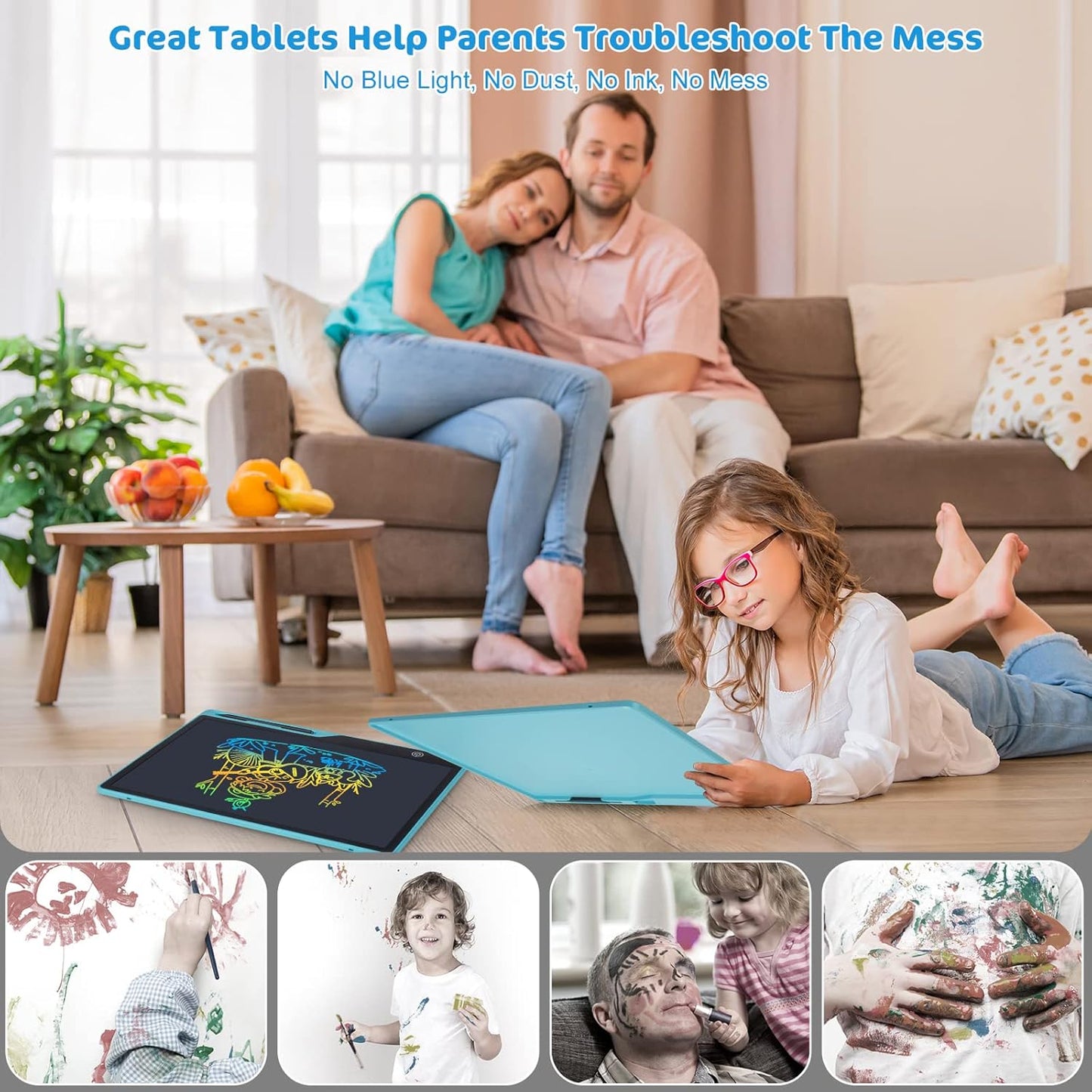 LCD Writing Tablet,16 Inch Colorful Screen Rechargeable Doodle Board Toddler Educational Toys for 3 4 5 6 Years Old Boys Girls Reusable Portable Drawing Tablet Christmas Toys Gifts for Kids (Blue)