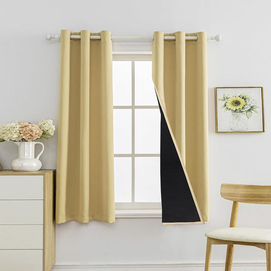 Anytime 100% Blackout Curtain Set, Thermal Insulated & Energy Efficiency Window Draperies for Guest Room, Full Shading Panels for Shift Worker and Light Sleepers（Beige, 2 Panels, 42W x 63L）