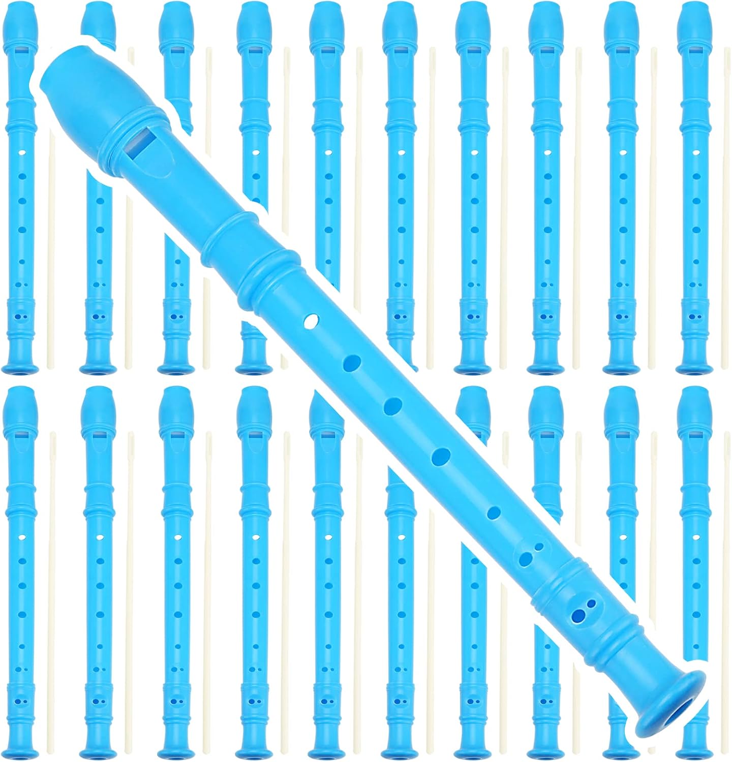 20 Pack 12 Inch Descant Soprano Recorder, 8 Hole Soprano Recorder Recorder Instrument with Cleaning Rod for Beginners, Blue