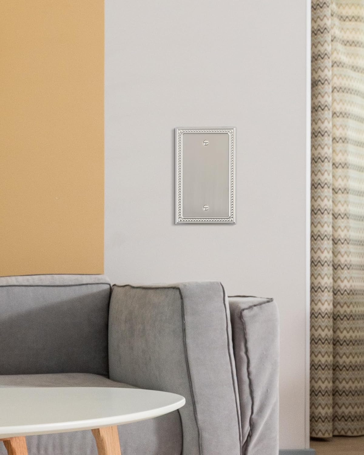 2-Pack Blank Outlet Cover Wall Plate, Metal Switch Plates Outlet Covers, Brushed Nickel Pearls Beaded Decorative Wall Plates