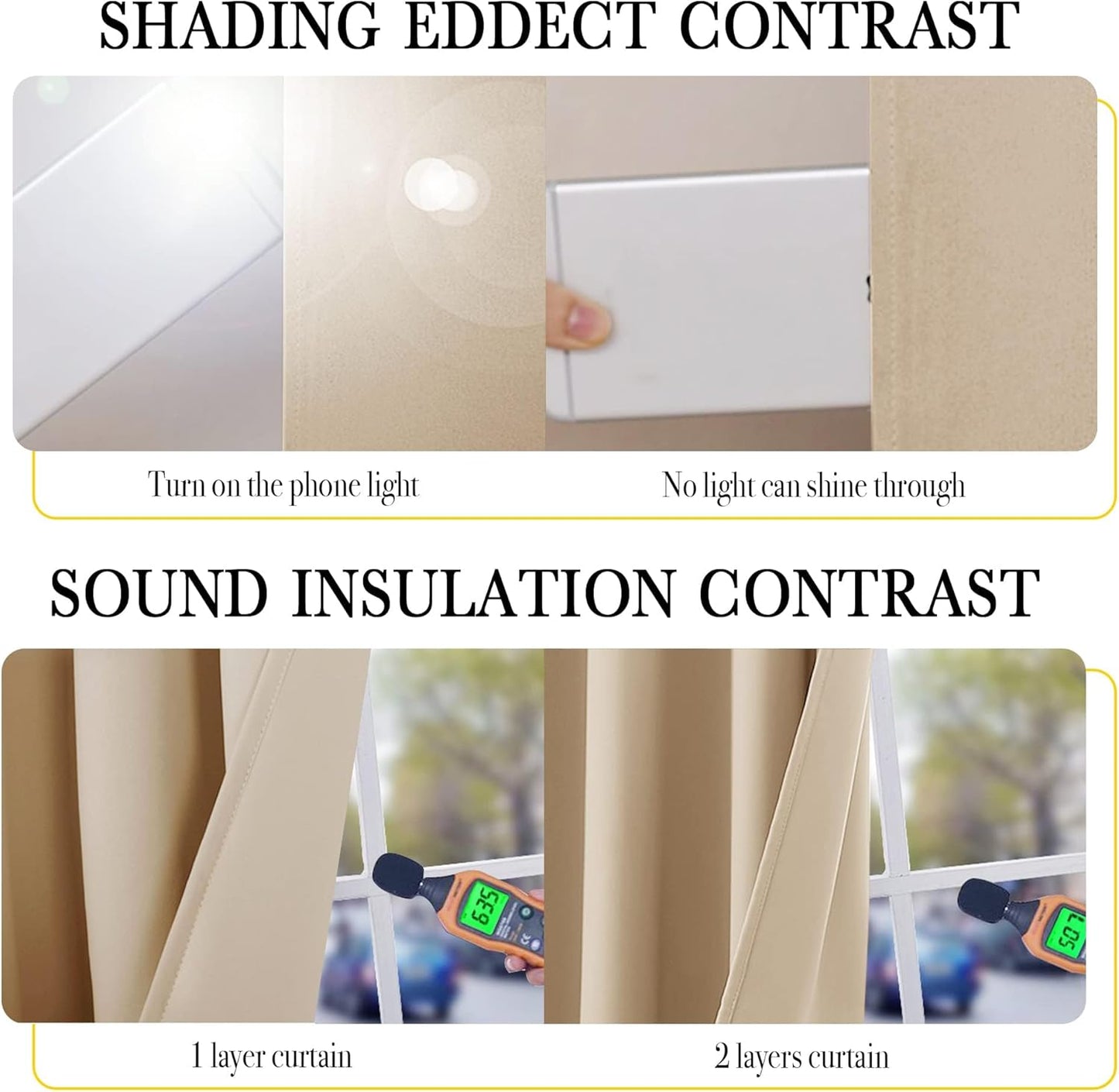 NICETOWN Bedroom Full Blackout Curtain Panels, Super Thick Insulated Window Covers, Complete Blackout Draperies with Liner for Short Window(Warm Beige, Set of 2 PCs, 52 by 63-inch)