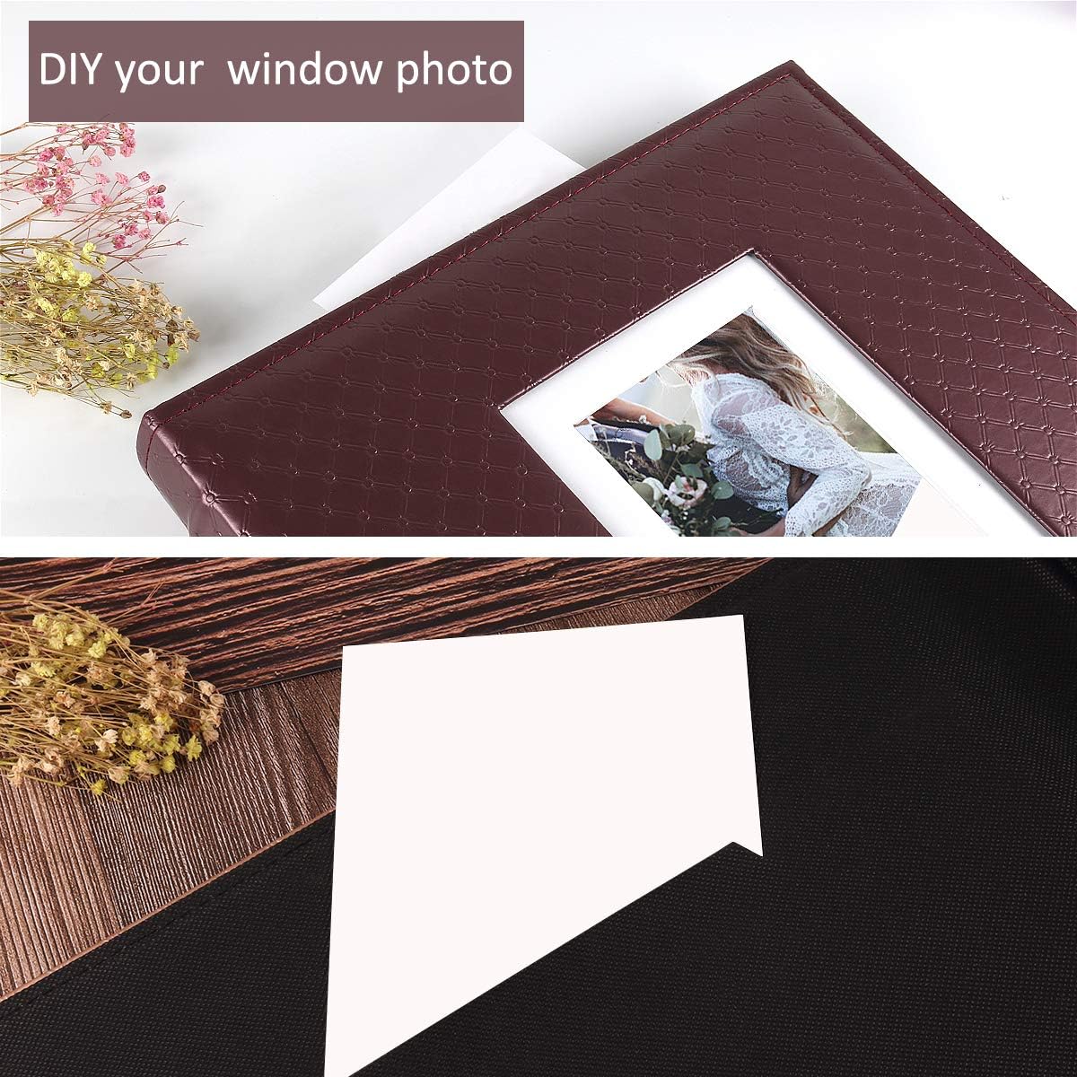 RECUTMS Photo Album 4x6 600 Photos Black Inner Page Button Grain Leather Big Capacity Pockets Pictures Album Birthday Christmas Photo Albums Wedding Anniversary Holiday Gift (Red Wine)