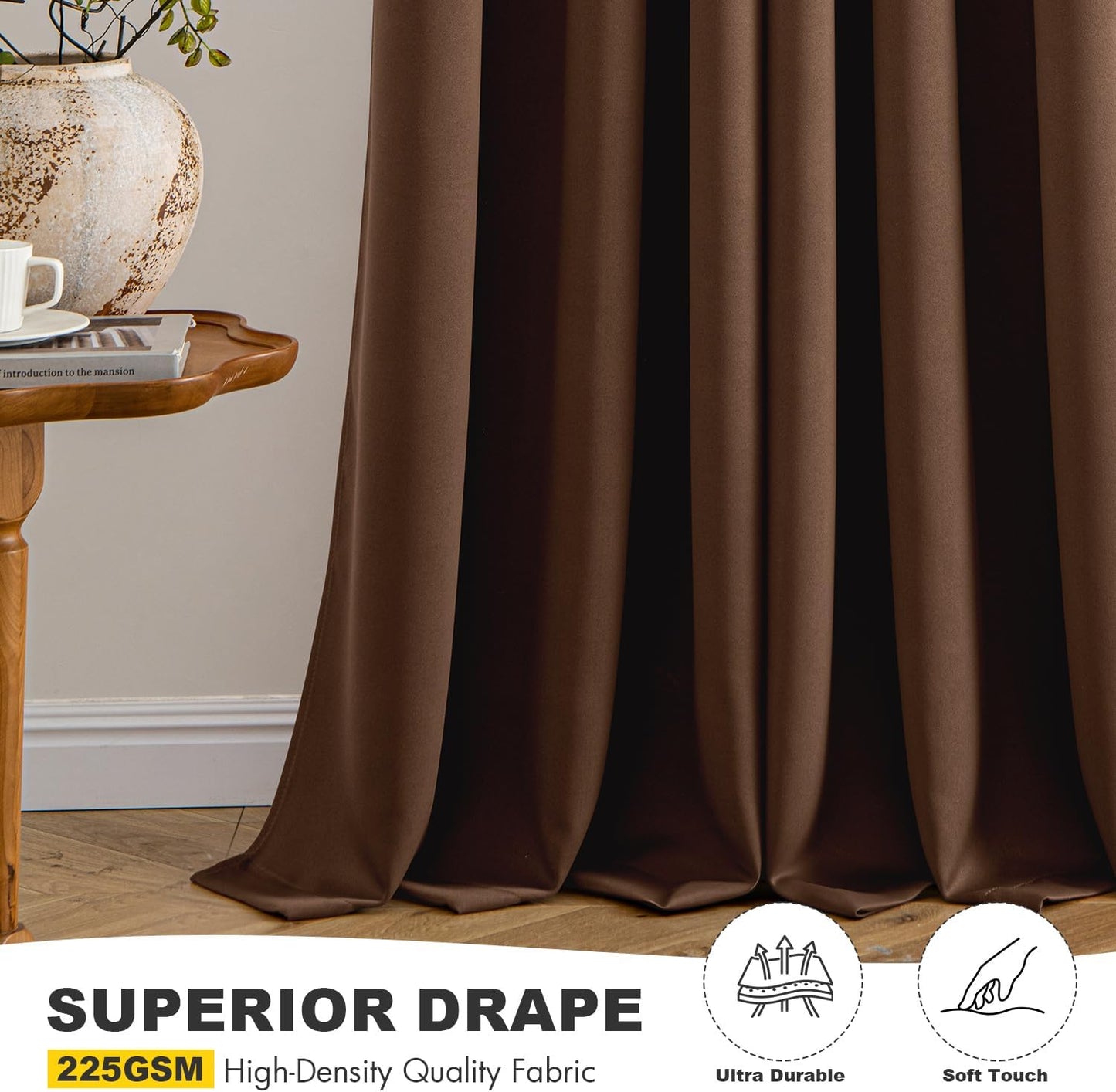 MIULEE Blackout Curtains for Bedroom Living Room 72 Inches Long 2 Panels, Thermal Insulated Room Darkening Drapes Solid Grommet Top Light Blocking Window Curtains W40 x L72 Inch Mocha Brown