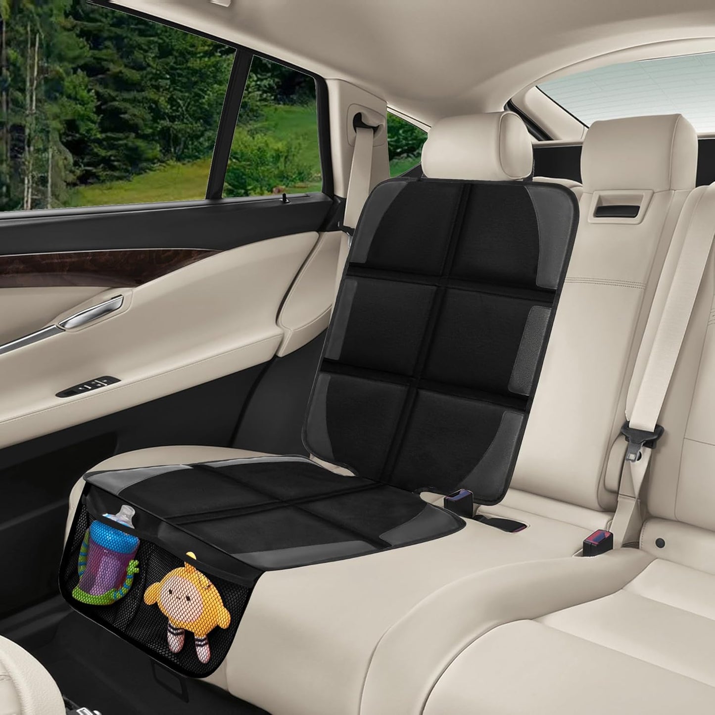 Car Seat Protector for Child Car Seat, 2 Pack Baby Car Seat Covers with Mesh Pockets & Non-Slip Backing 600D Durable Seat Protector Under Baby Car Seat for Car Back Seat (Black, Large)