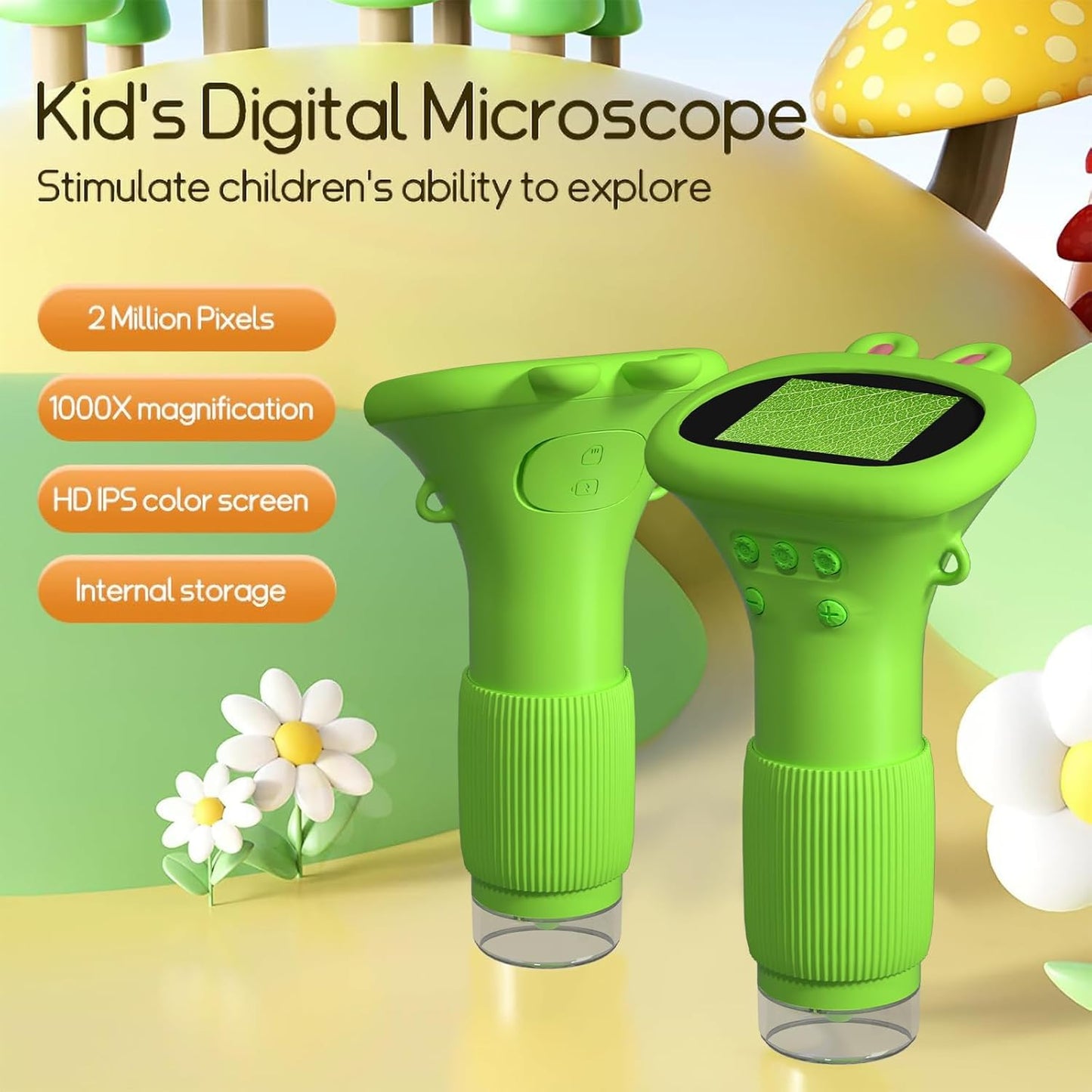 Kids Microscope Pocket Microscope -1000X Portable Microscope for Kid | Photo and Video Mini Microscopes | 2'' Digital Little Scientist Microscopes for 3-10 Age Years Old Boys Girls Toys Gifts (Green)