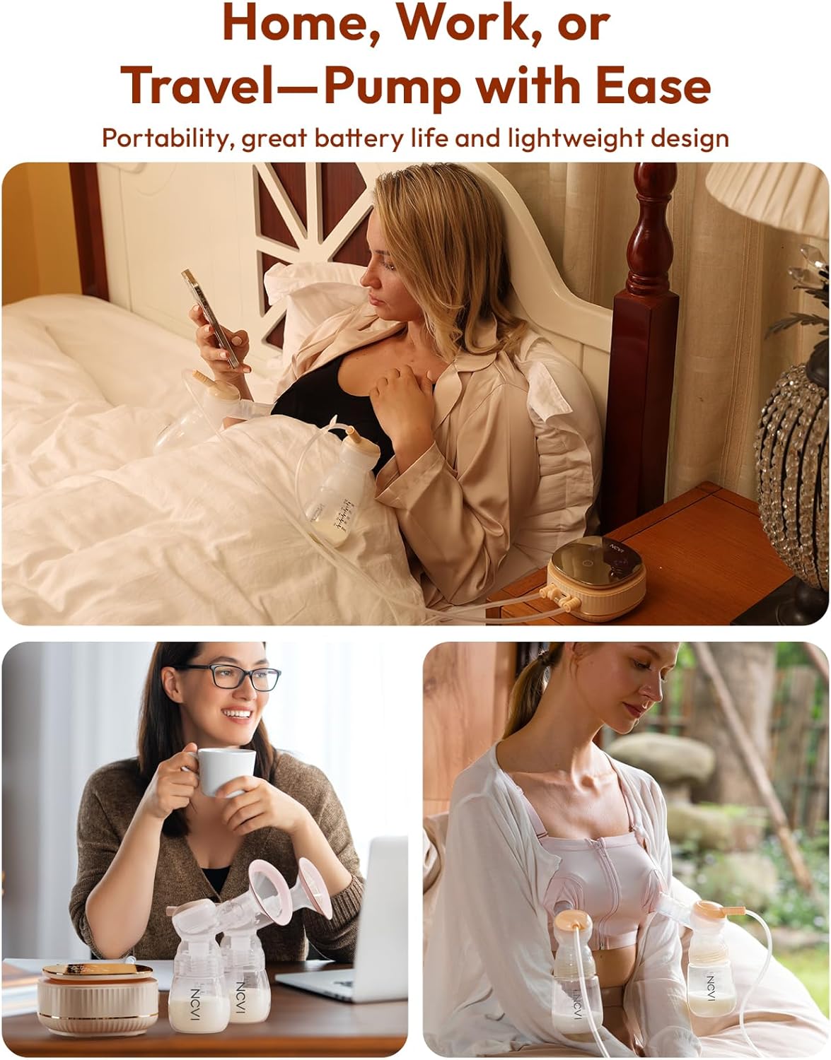 NCVI Electric Breast Pump 8116, Customizable Suction, Speed & Mode, 4400mAh Rechargeable Hospital-Grade Portable Pump with LED Display & Night Light, Quiet & Comfortable for Efficient Breastfeeding