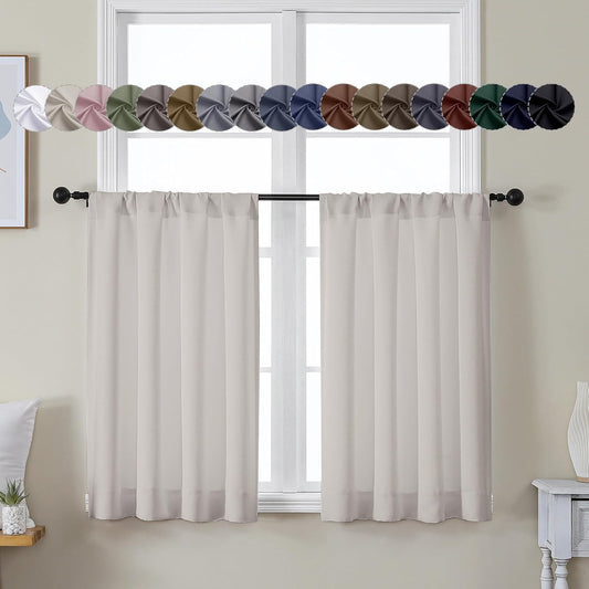 Simplebrand Ava Natural Short 36 Inches Blackout Curtain 2 Panels Set, Half Window Rod Pocket Privacy Curtain Tiers for Kitchen, Curtains Blackout for Bathroom Shades, W40 x L36 Inch, Natural