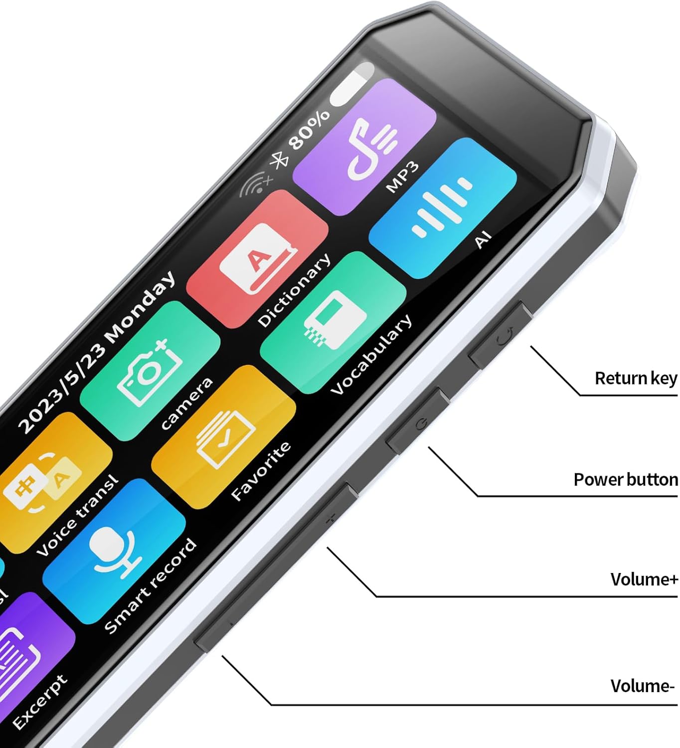 AI Reading Language Translator Pen, Translation Scanner, 134-Languges & Accents, Real-time Translation Device, HD Sound, Long Battery Life, for Students Adults (4.0 inches White)