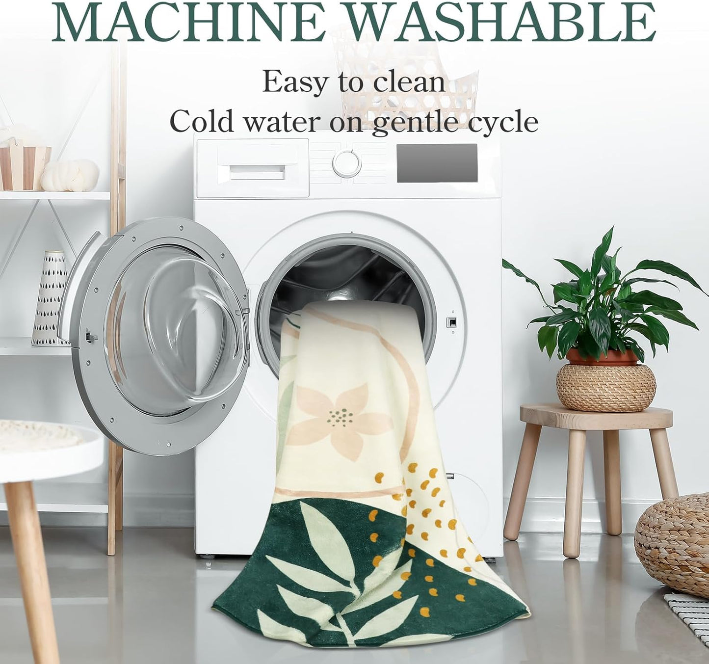 Lahome Green Machine Washable Living Room Rugs - 4x6 Area for Bedroom Throw Non-Slip Lightweight Dining Rug, Boho Botanical Print Soft Indoor Carpet Office Laundry Kitchen Entryway 4' x 6'