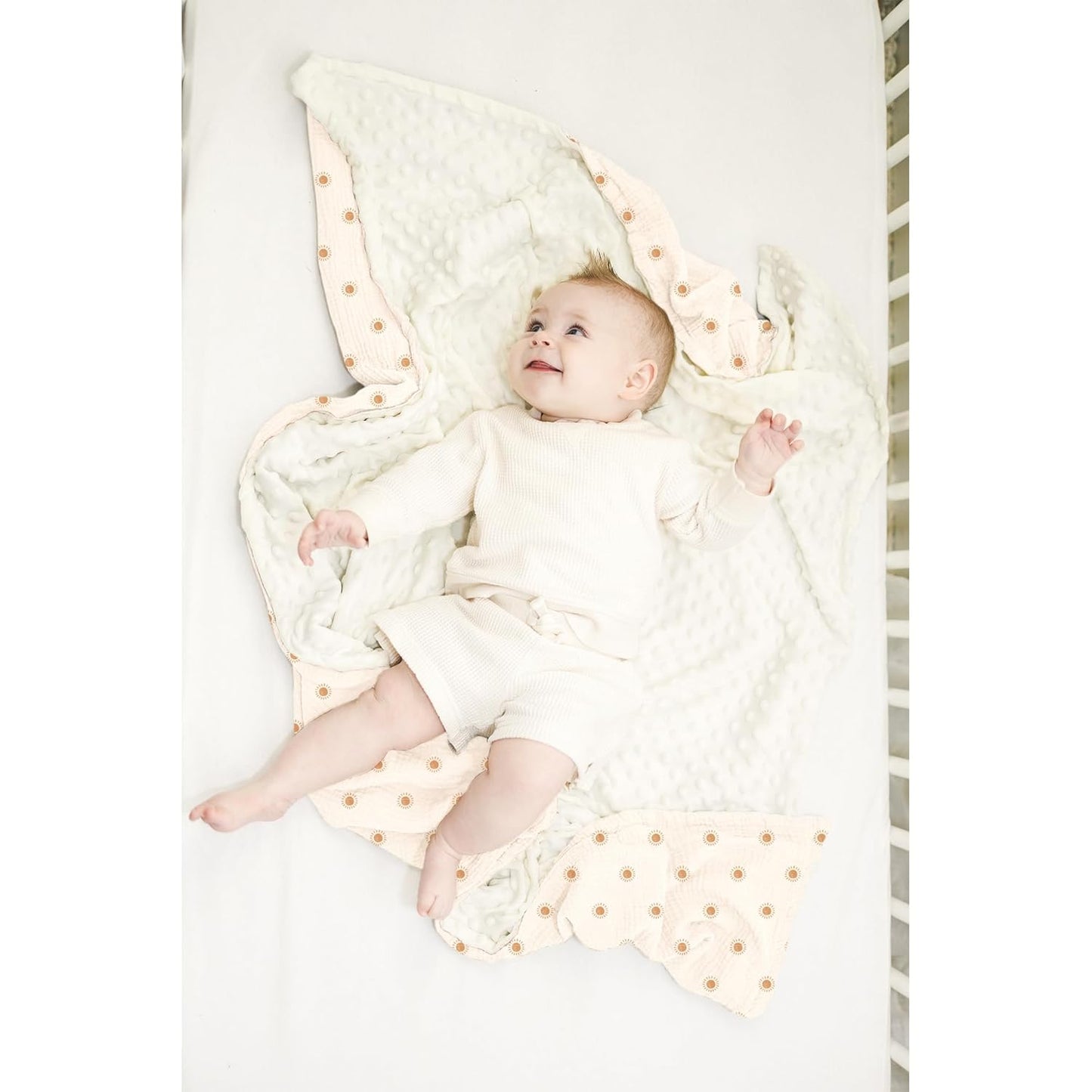 Konssy Baby Blankets for Unisex Boys Girls, Super Soft Nursery Minky Blankets with Muslin Cotton Front and Dotted Fleece Backing, Printed Bed Throws Newborn