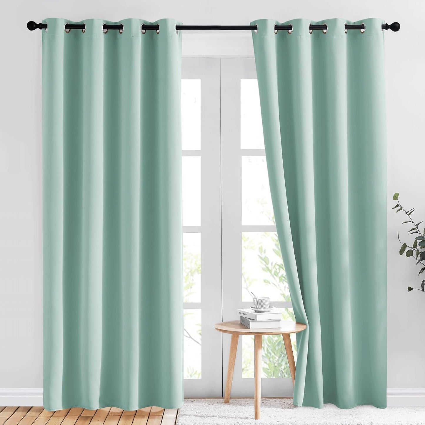 NICETOWN Seafoam Green Curtains 2 Panels 84 inches Long - Grommet Blackout Thermal Insulated Room Darkening Sound Reducing Window Drapes for Living Room/Bedroom, W52 x L84