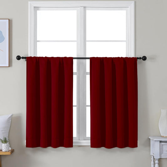 Simplebrand Ava Red Short 36 Inches Blackout Curtain 2 Panels Set, Half Window Rod Pocket Privacy Curtain Tiers for Kitchen, Curtains Blackout for Bathroom Shades, W40 x L36 Inch, Red
