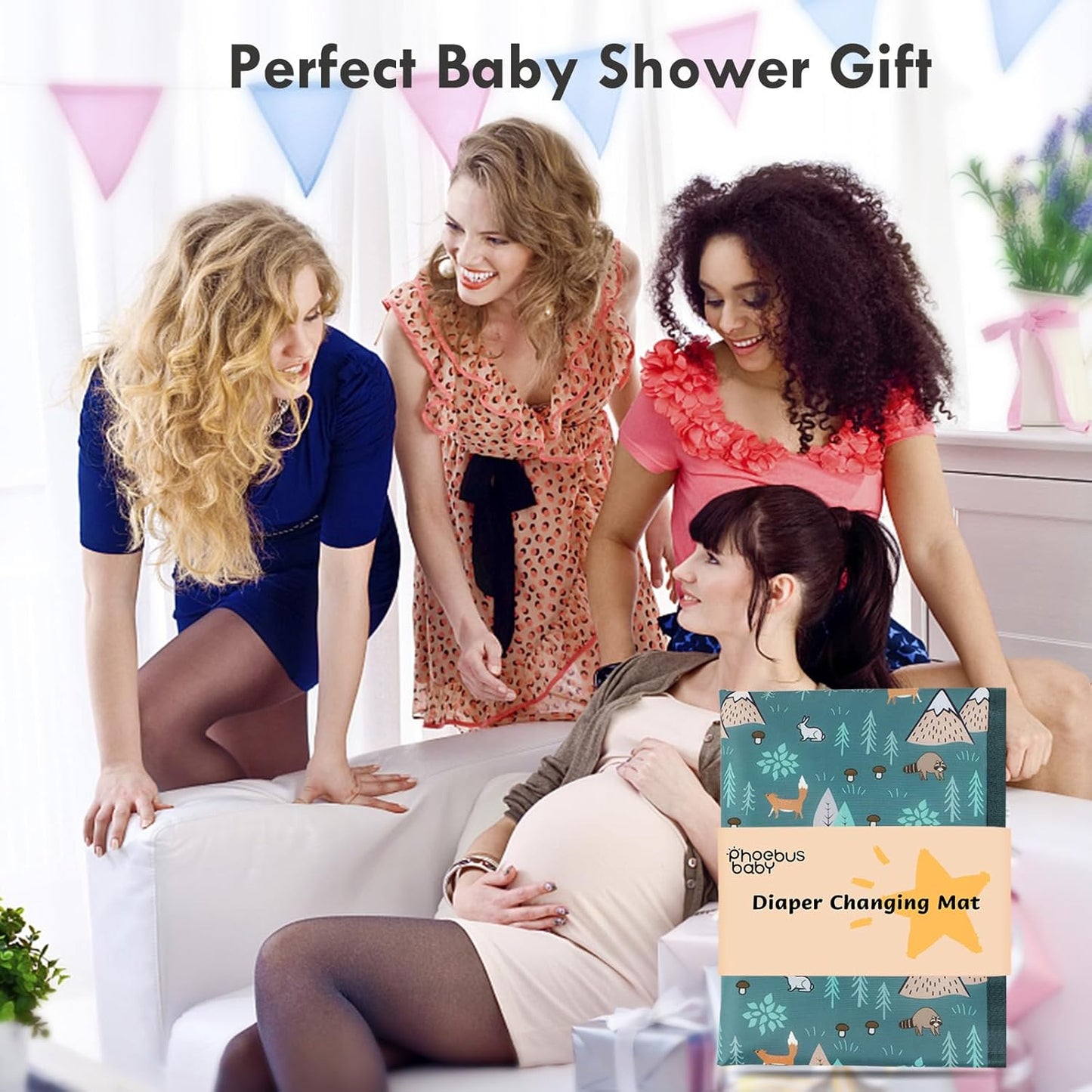 Portable Diaper Changing Pad for Baby - Waterproof Compact Changing Mat with Wrist Strap - Wipeable Travel Changing Pad for Diaper Bag - Gifts for Baby Shower by PHOEBUS BABY(Woods)