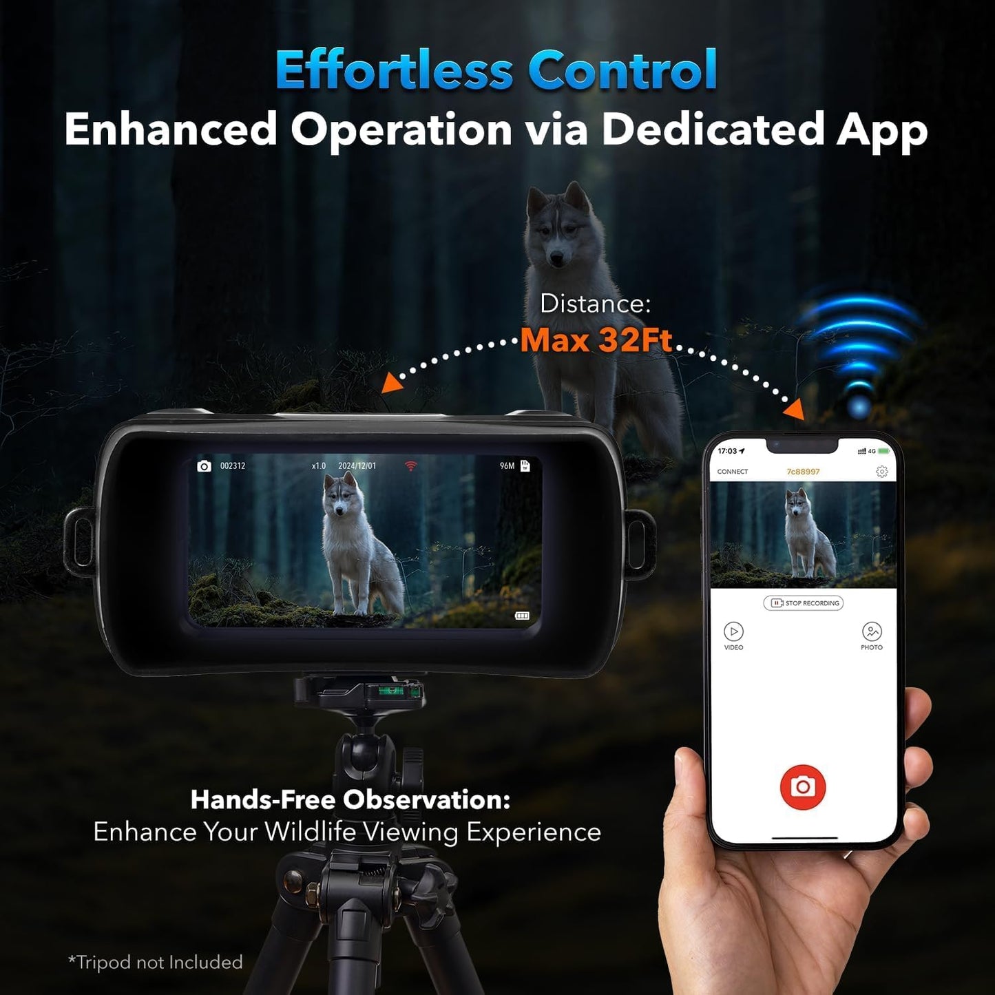 GTHUNDER Night Vision Goggles, Night Vision Binoculars – 4K UHD Video, 52MP Photos, App Remote Control, 10X Zoom, 4" HD Screen, 984ft, 7-Level IR, 4000mAh, 32GB Card – Ideal for Hunting & Security