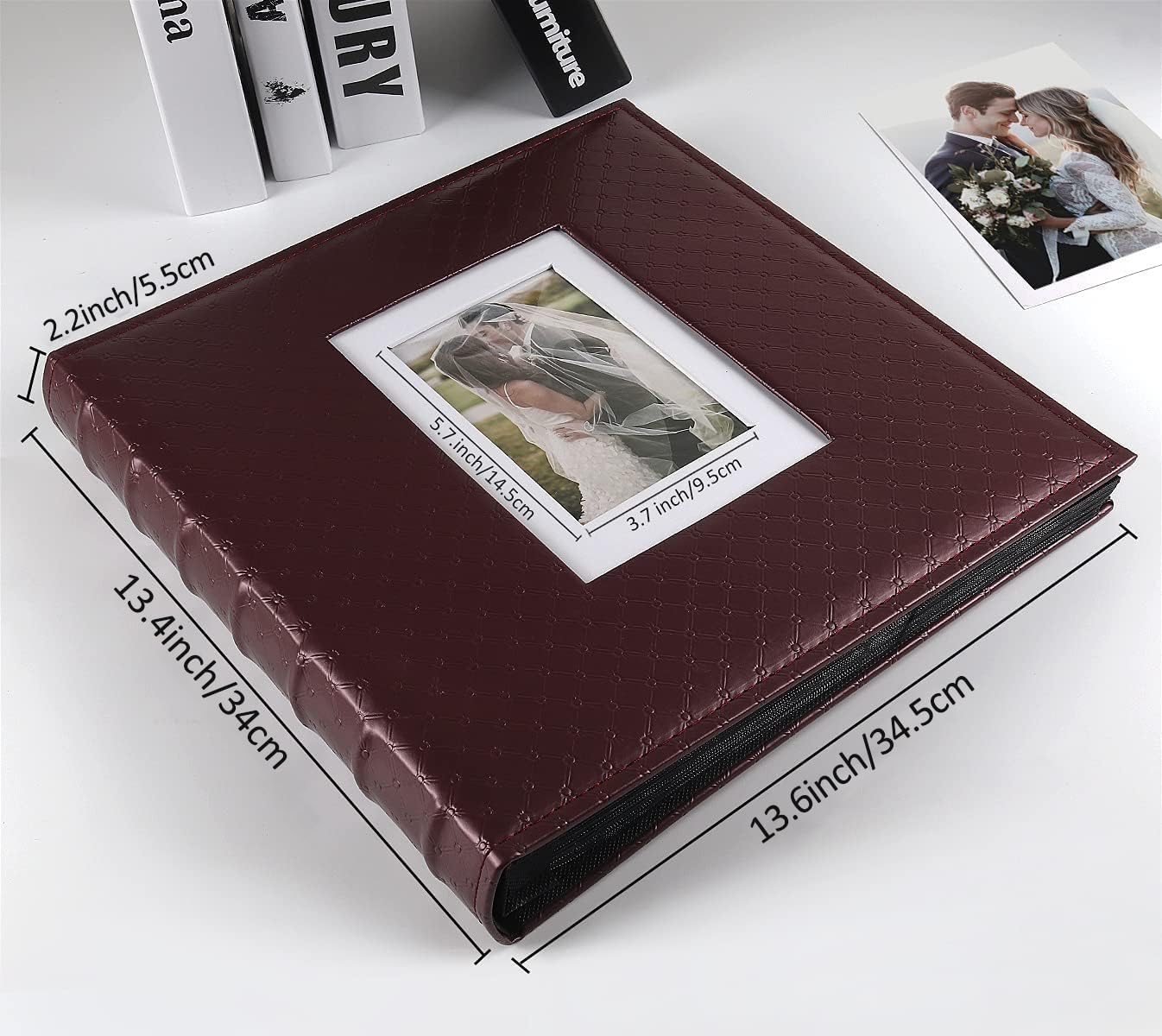 RECUTMS Photo Album 4x6 600 Photos Black Inner Page Button Grain Leather Big Capacity Pockets Pictures Album Birthday Christmas Photo Albums Wedding Anniversary Holiday Gift (Red Wine)