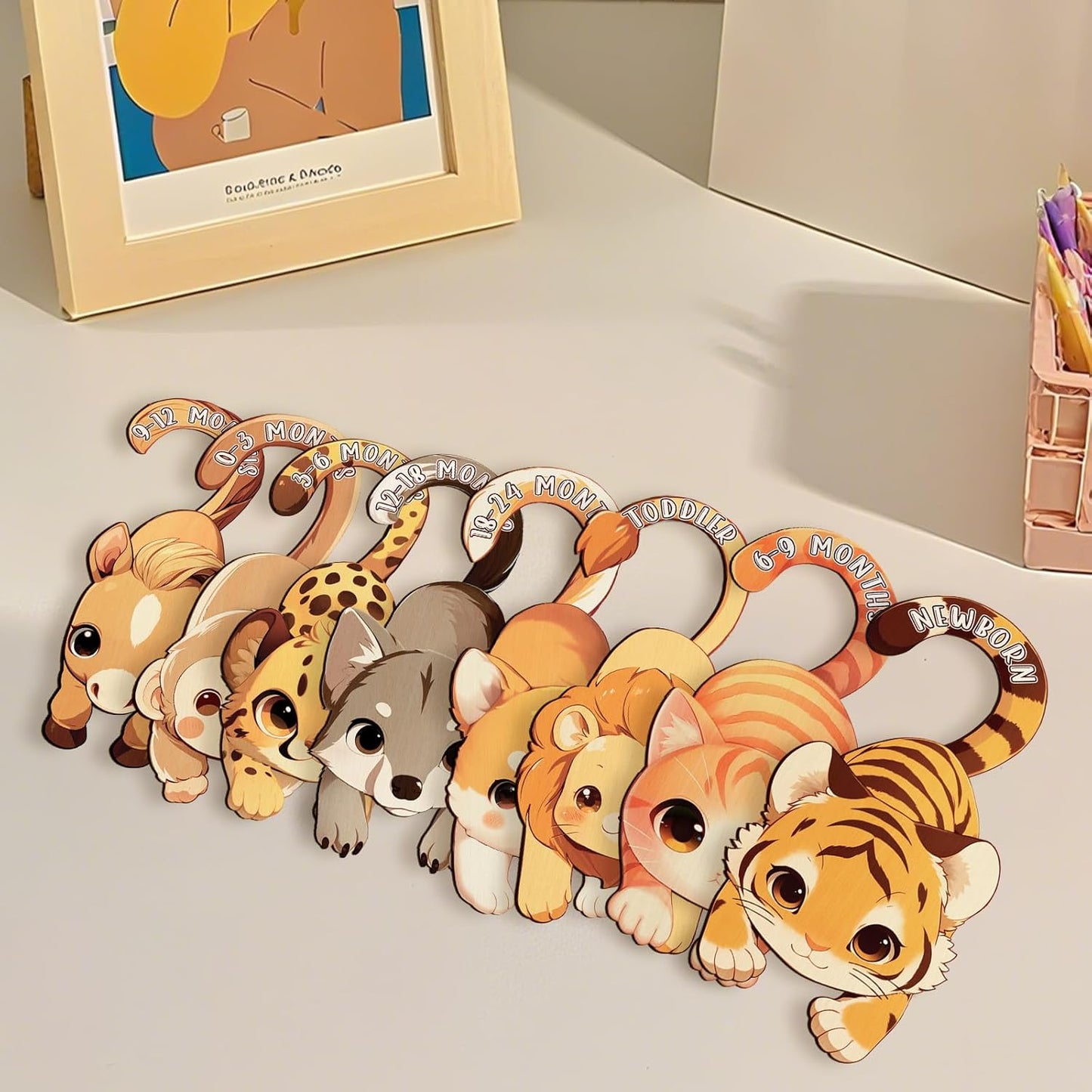 Baby Closet Dividers for Clothes - Set of 8 Unique Animals Design Baby Size Closet Divider Newborn to 24 Months, Babies Wardrobe Closet Organizer Nursery Decor Gender Neutral Kid Clothes Dividers