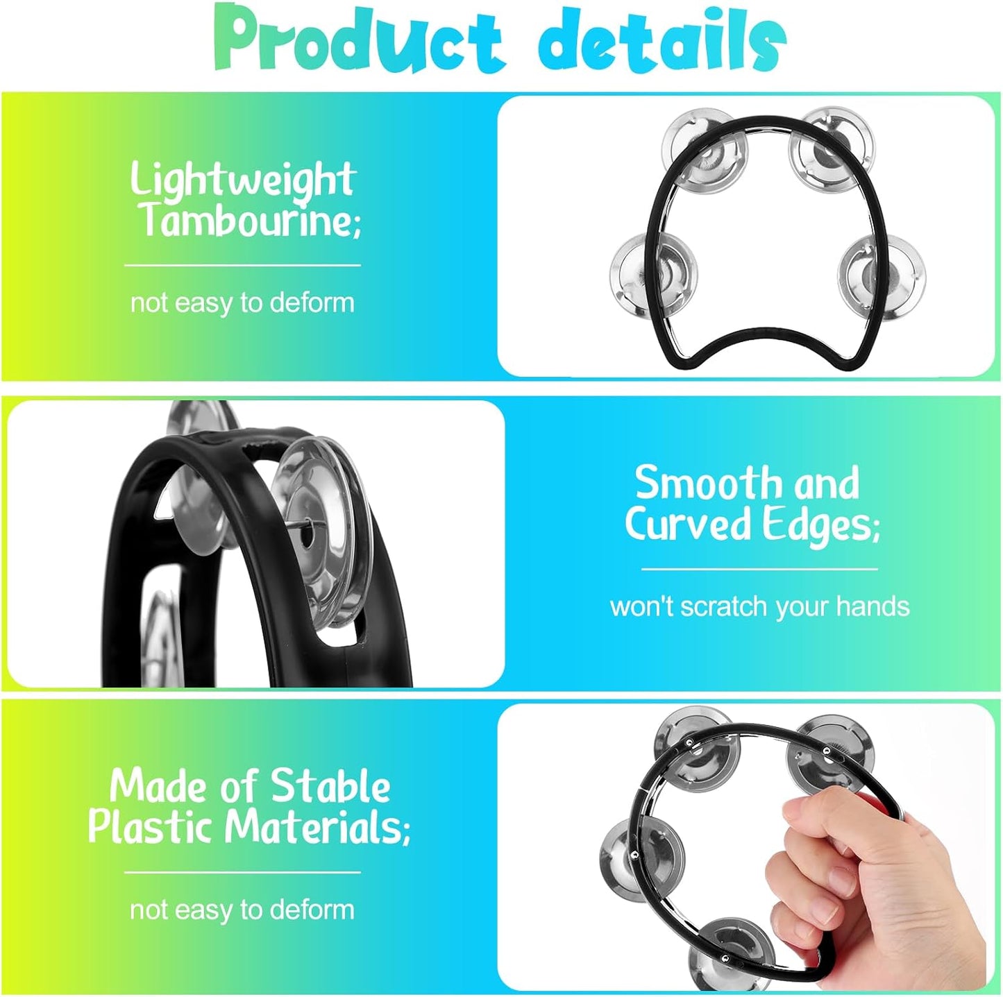 Yeshone 30 Pack Tambourine for Kids Adult Tamborines Musical Instrument Noise Makers 4 Bells Handheld Tambourines for Back to School Supplies Church Wedding Operation Christmas(Black)