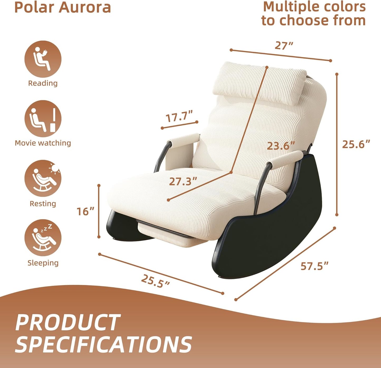 Polar Aurora Nursery Rocking Chairs with Soft Seat and Headrest,Corduroy Fabric Accent Chair with Side Pocket,Glider Rocking Chair for Bedroom/Living Room/Nursery. (Beige/Black)