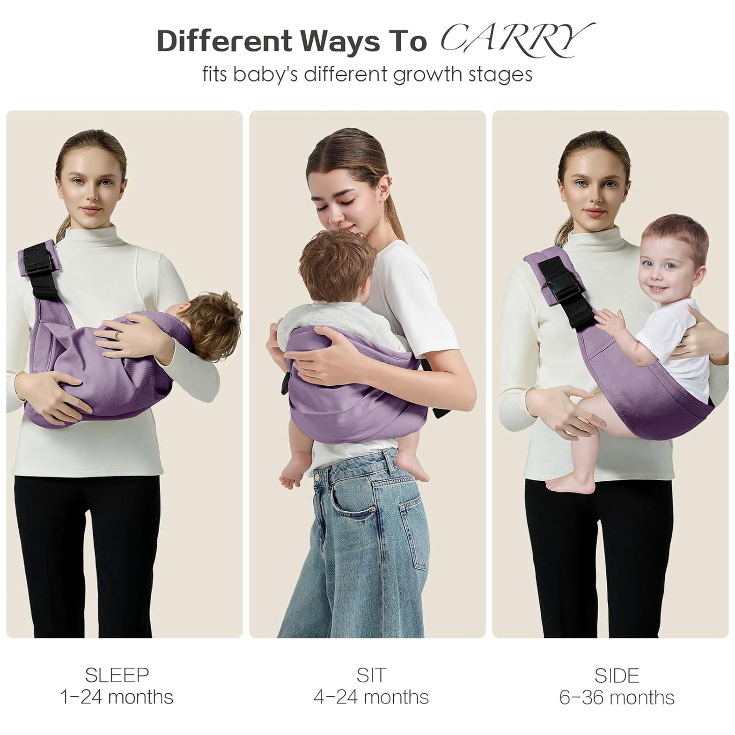 Baby Sling Carrier, Toddler Carrier Sling with Double Safety Buckle and Adjustable Shoulder Strap(7-30lbs), Baby Carriers One Size Fits All, Purple