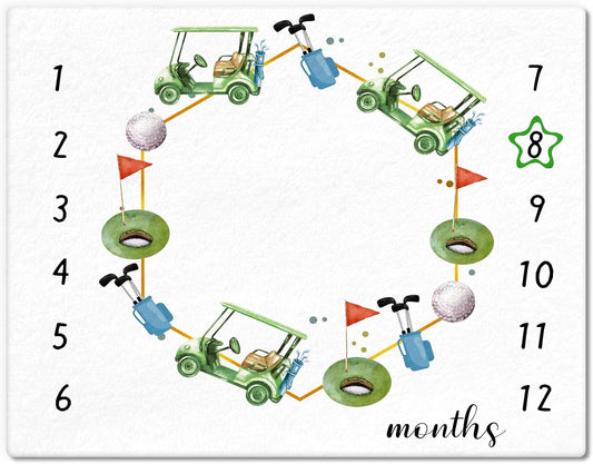 Golf Print Baby Monthly Milestone Blanket Newborn Baby Boy Green Gender Neutral Newborn and Nursery Essentials Personalized Ideas for Nursery Decor (Green, Golf)