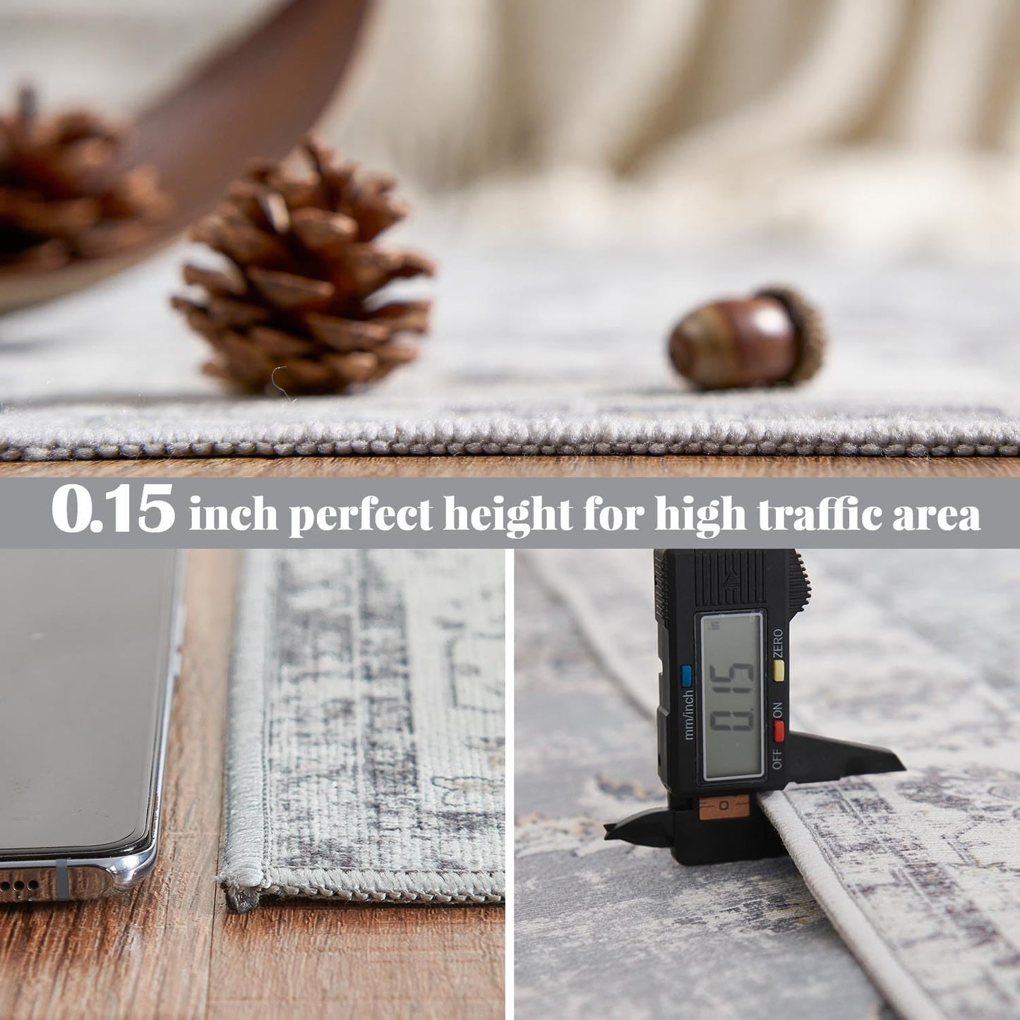 jinchan Runner Rug 2x5-2pcs Kitchen Washable Vintage Hallway Rug Floral Print Floor Cover Indoor Thin Retro Mat Accent Bathroom Laundry Room Bedroom Office Farmhouse (Double,Grey)