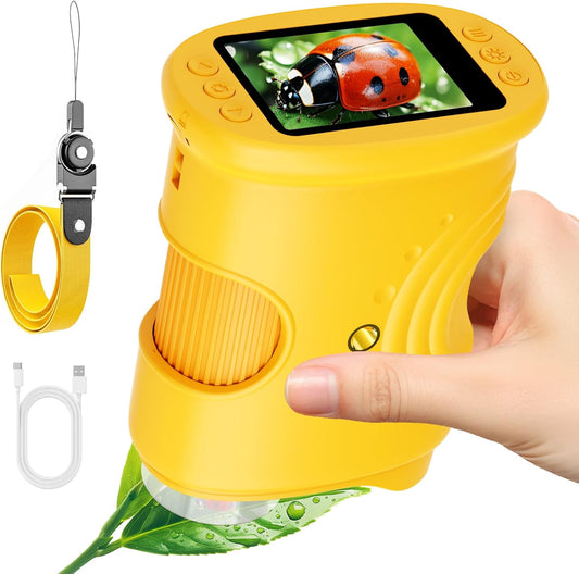 1000X Handheld Digital Microscope for Kids – 2-Inch Screen STEM Toy, Christmas Birthday Gift for Boys & Girls 5-10 Years, Portable Magnification Science Lab Kit